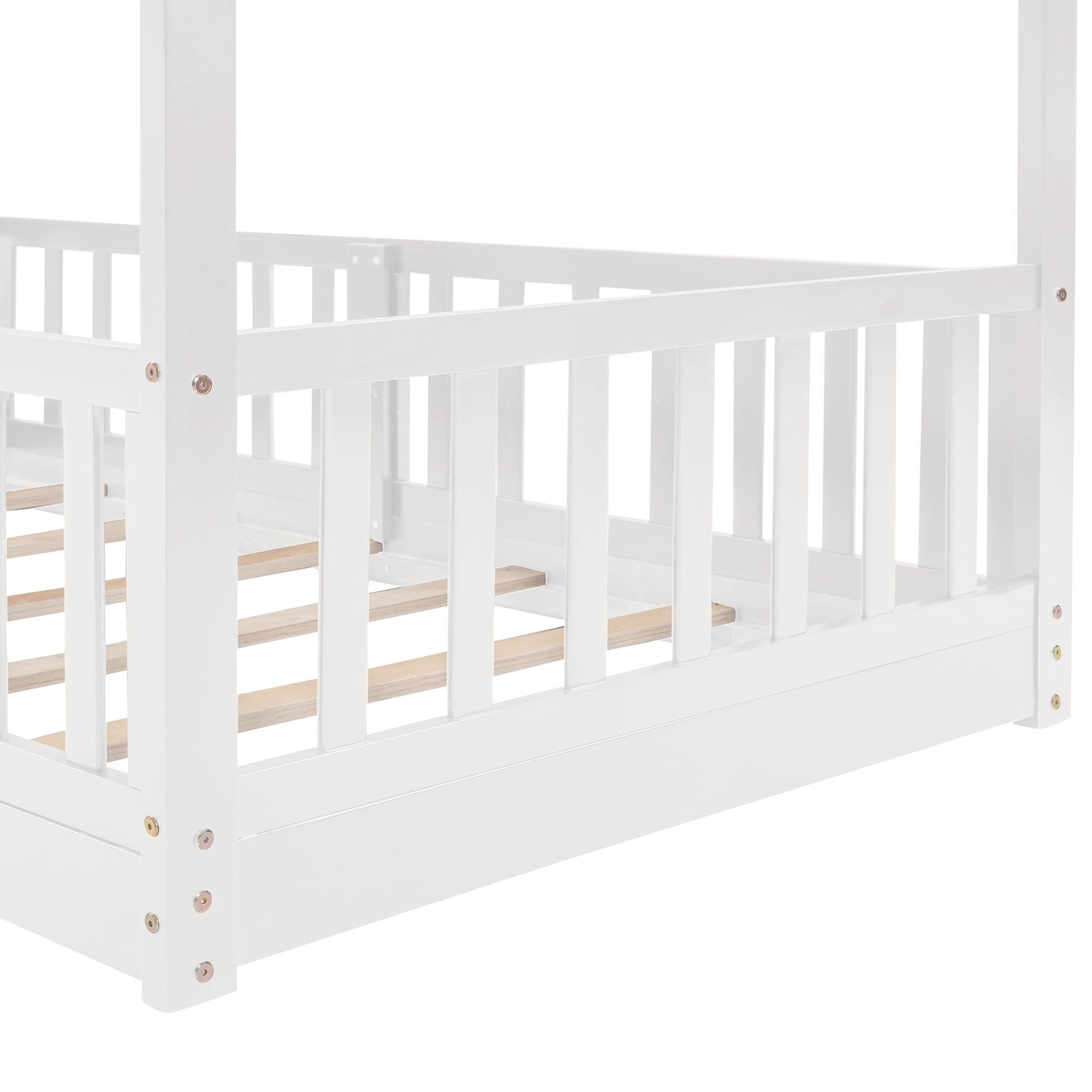 Fun Twin Over Twin Wood Bunk Bed with Slide and Reversible Ladder, White, Gray, Espresso | Just Better Bunk Beds