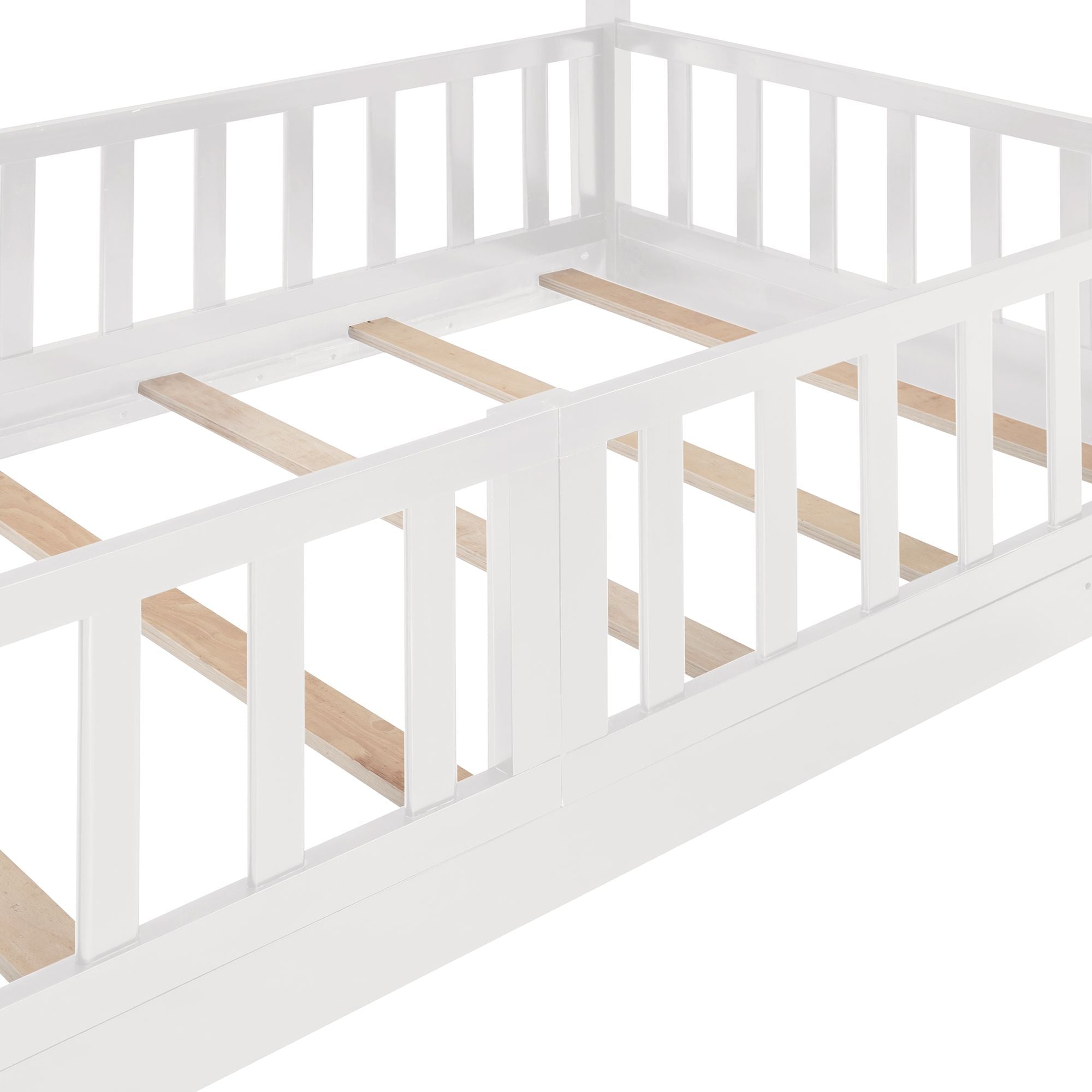 Fun Twin Over Twin Wood Bunk Bed with Slide and Reversible Ladder, White, Gray, Espresso | Just Better Bunk Beds