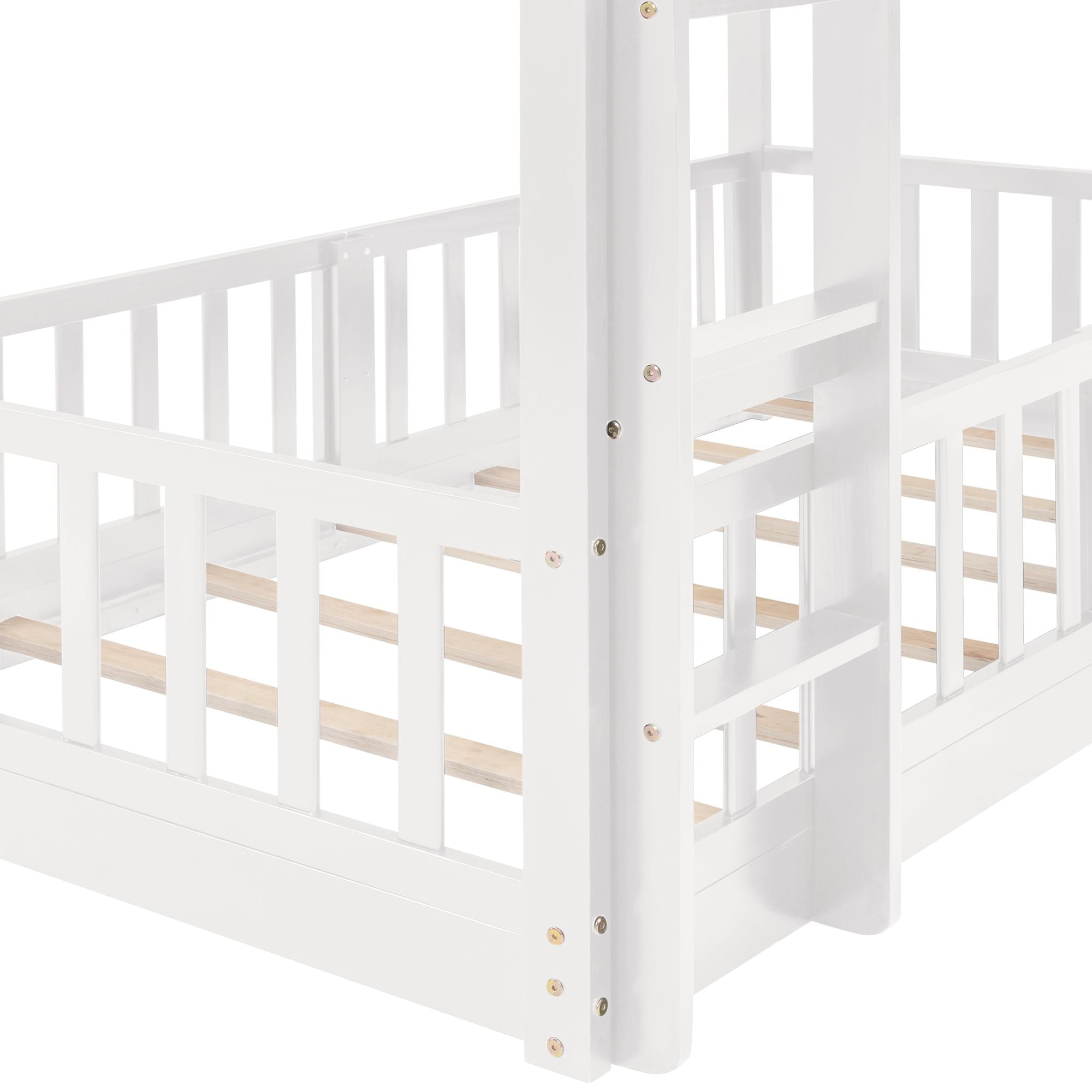Fun Twin Over Twin Wood Bunk Bed with Slide and Reversible Ladder, White, Gray, Espresso | Just Better Bunk Beds