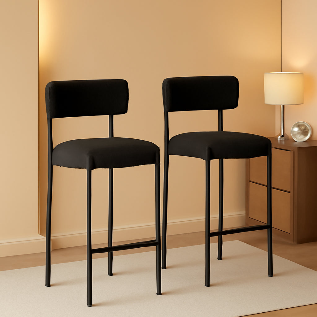 24 Inch Bar Stools Set of 2 Boucle Upholstered Curved Back