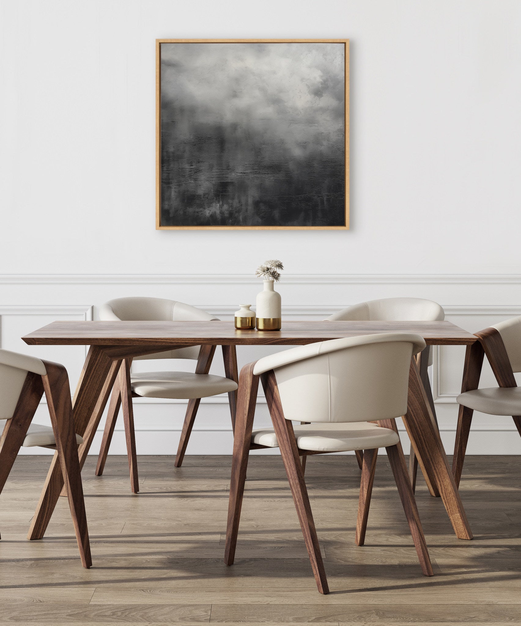 Sylvie Tonal Abstract Black Gray Framed Canvas by The Creative Bunch Studio