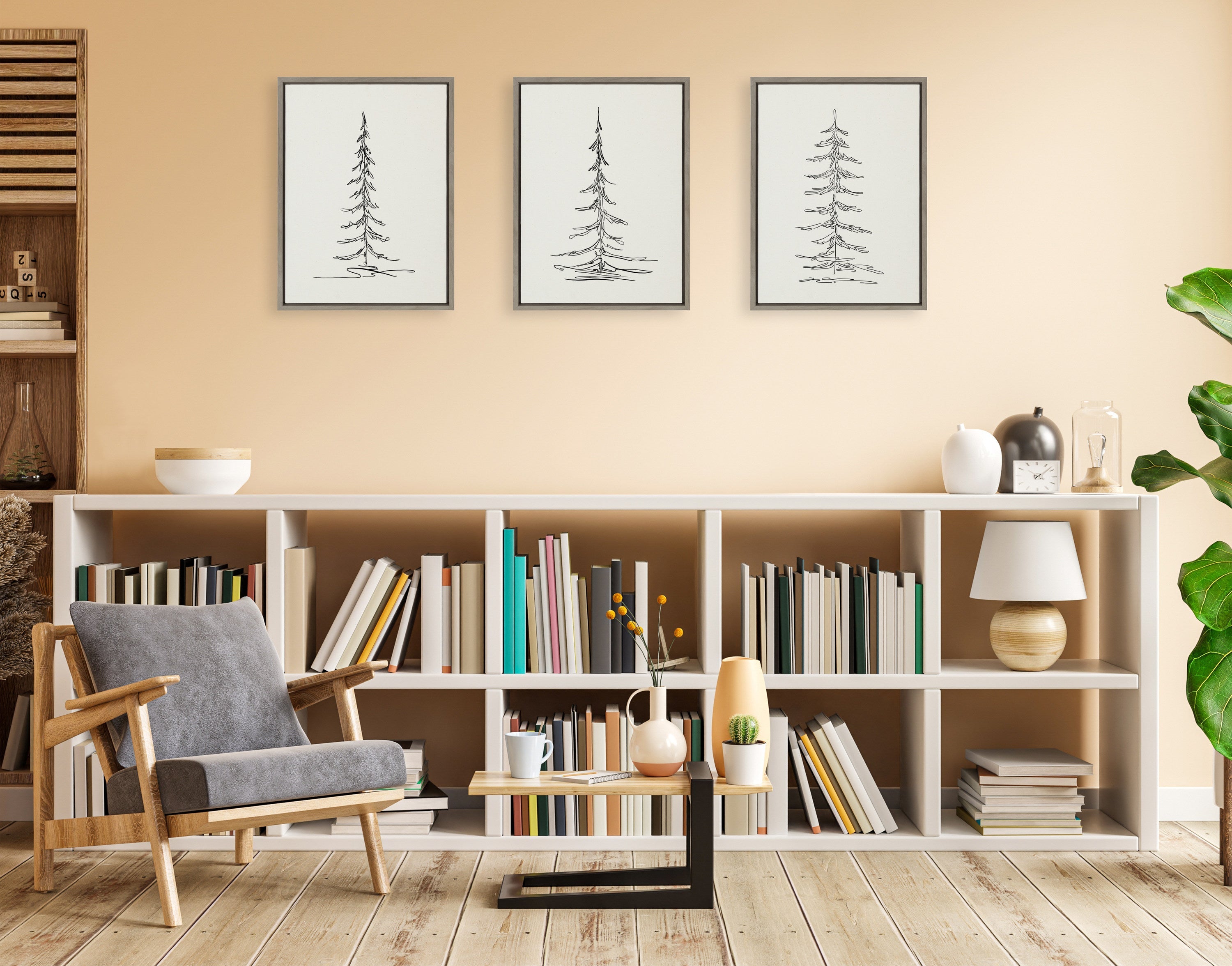Sylvie Minimalist Evergreen Trees Framed Canvas Set by The Creative Bunch Studio