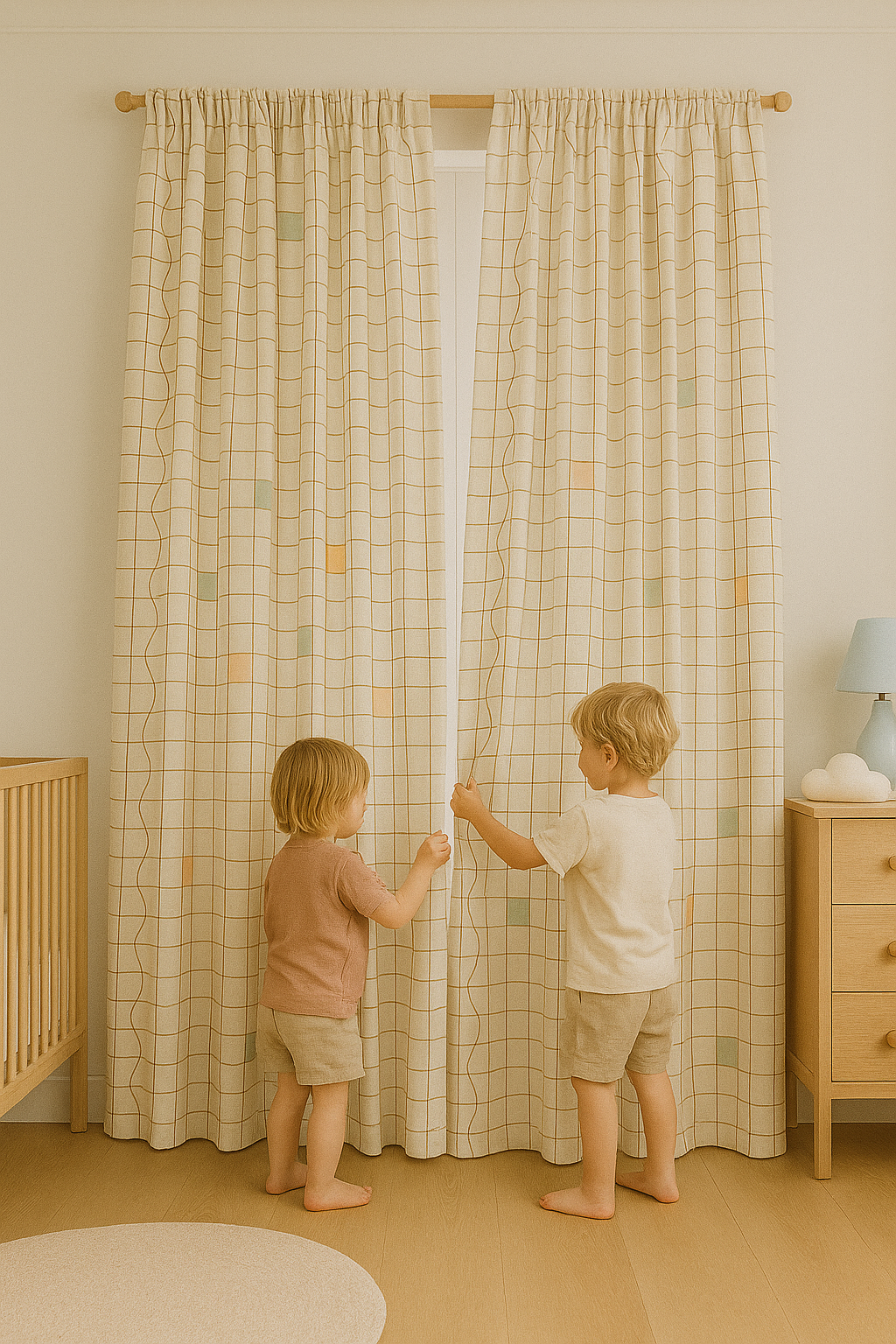 Geometric Pastel Linen Curtains – 5 Colours – Blackout or Light Filtering – Custom Sizes – Rod or Track Compatible-1