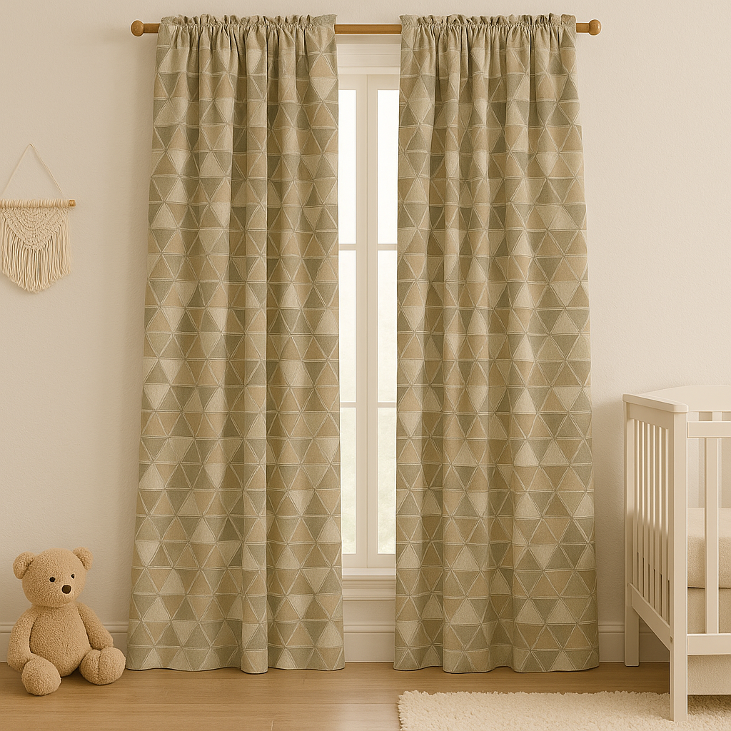 Soft Geometric Linen Curtain – Custom Sizes – Light Filtering or Blackout – Rod & Track Compatible-2