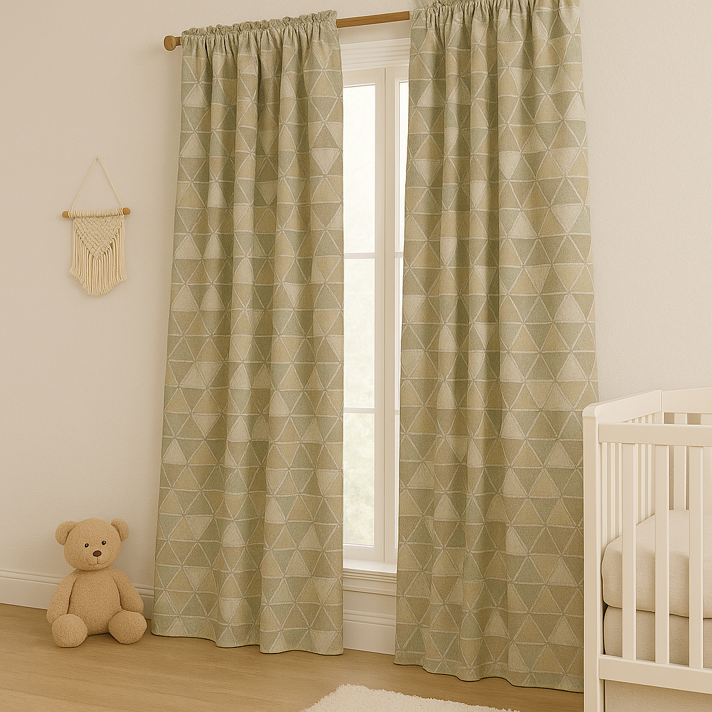 Soft Geometric Linen Curtain – Custom Sizes – Light Filtering or Blackout – Rod & Track Compatible-3