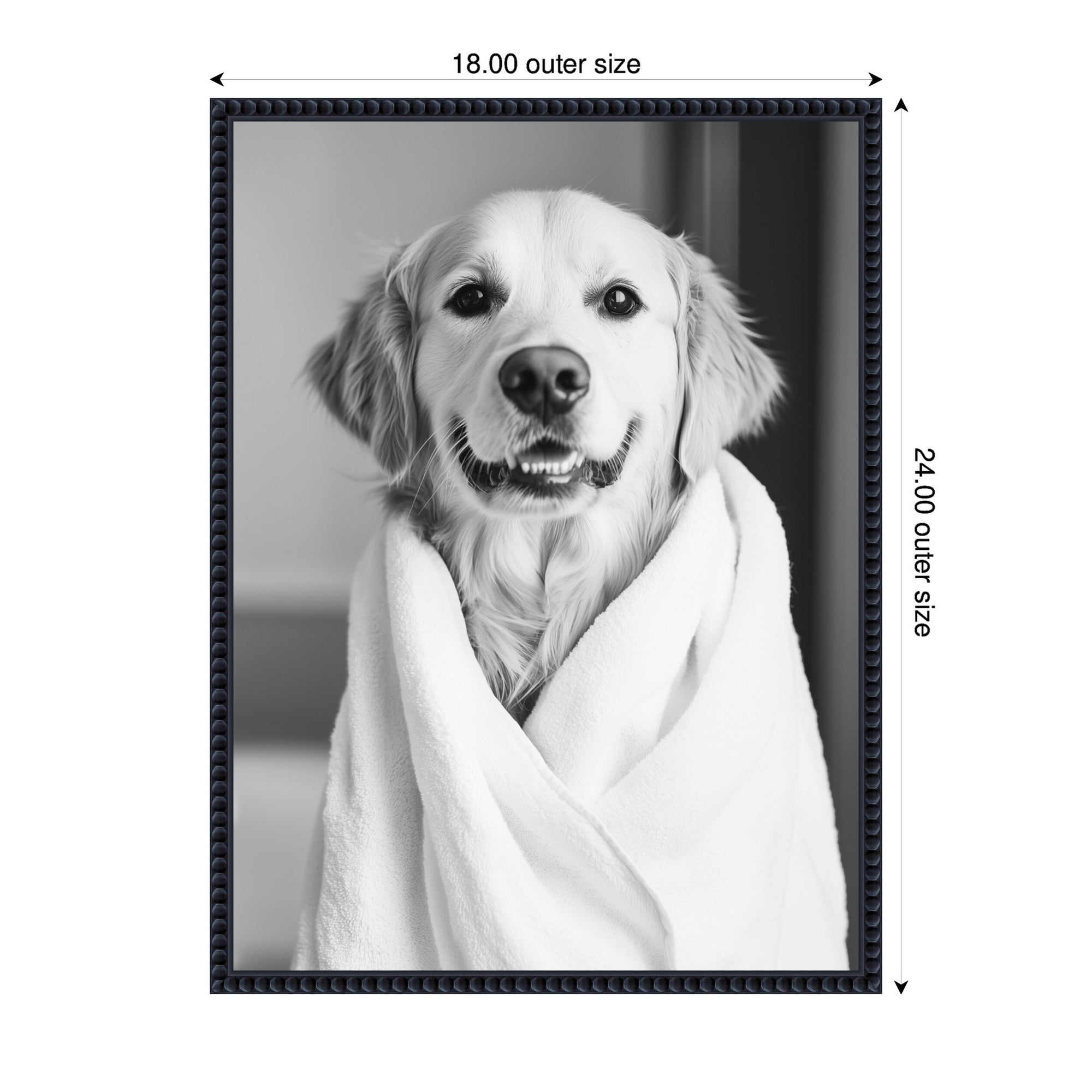 Sylvie Golden Retriever Bathroom Towel Robe Black and White Framed Canvas by The Creative Bunch Studio
