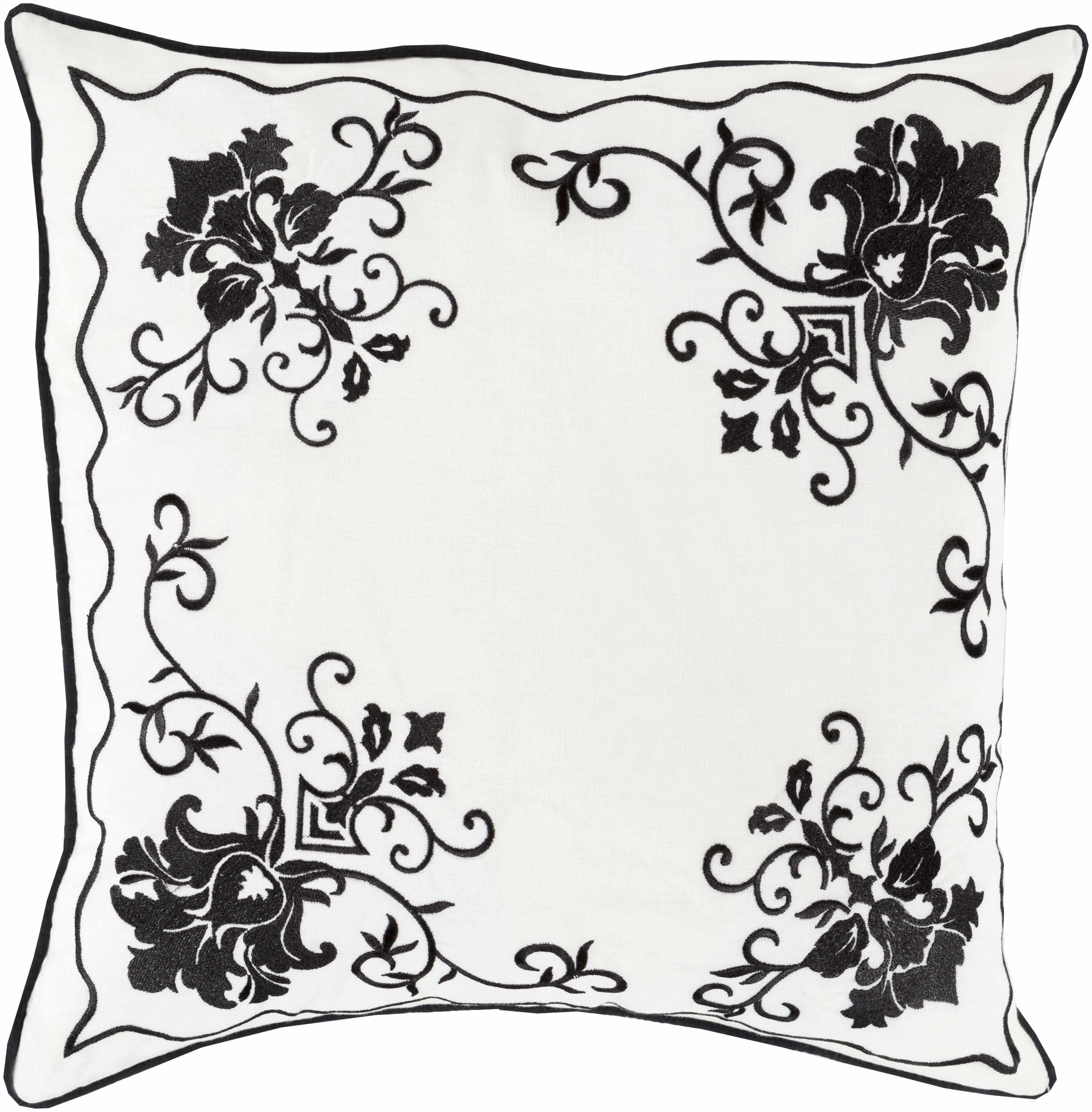 Glenunga Black Floral Embroidered Accent Pillow - Clearance - PRHOMZ