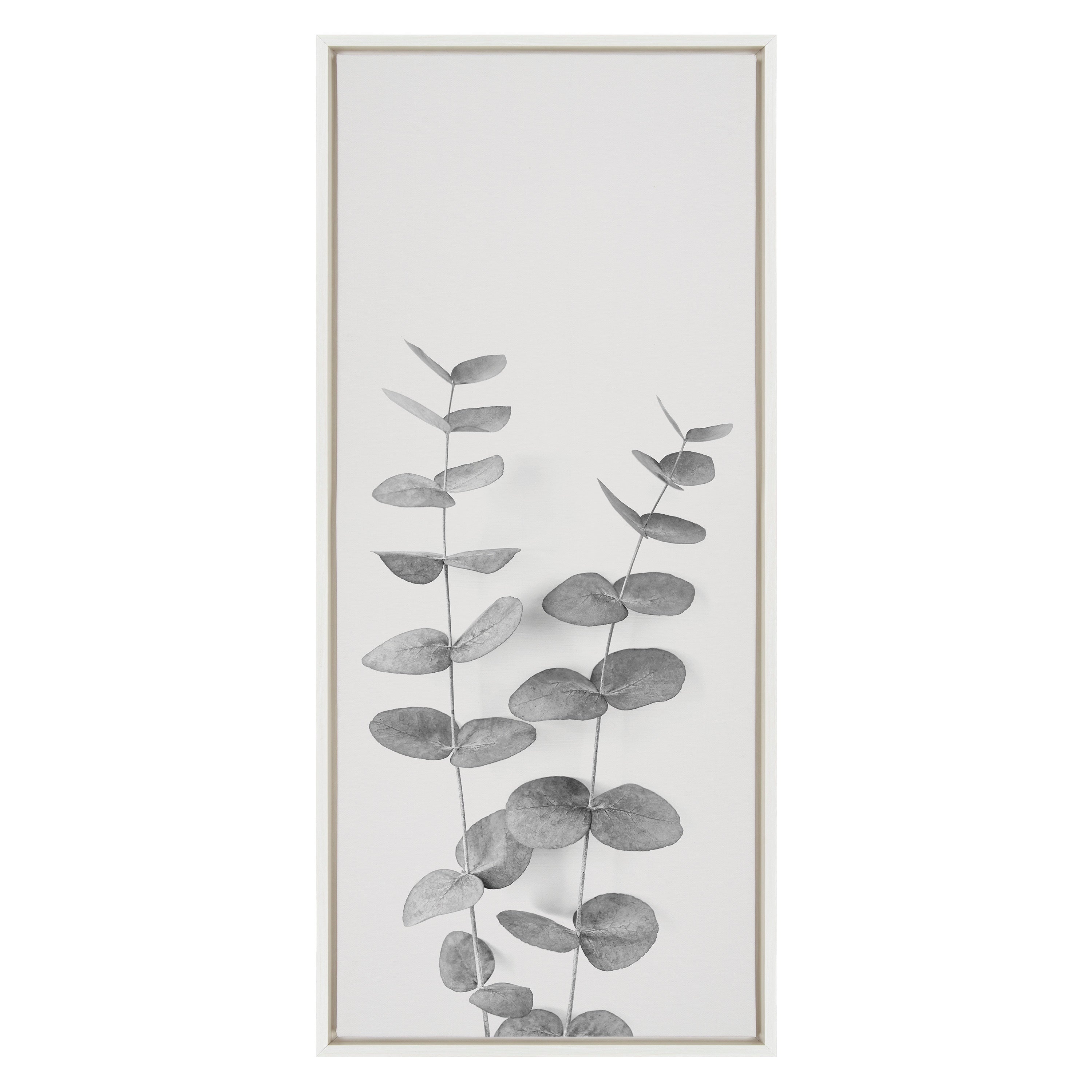 Sylvie Eucalyptus Botanical II Gray and Soft White Framed Canvas by The Creative Bunch Studio