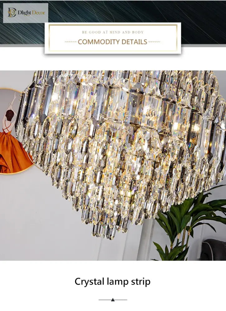 Golden Crystal Chandelier | Modern Dining Room Lighting