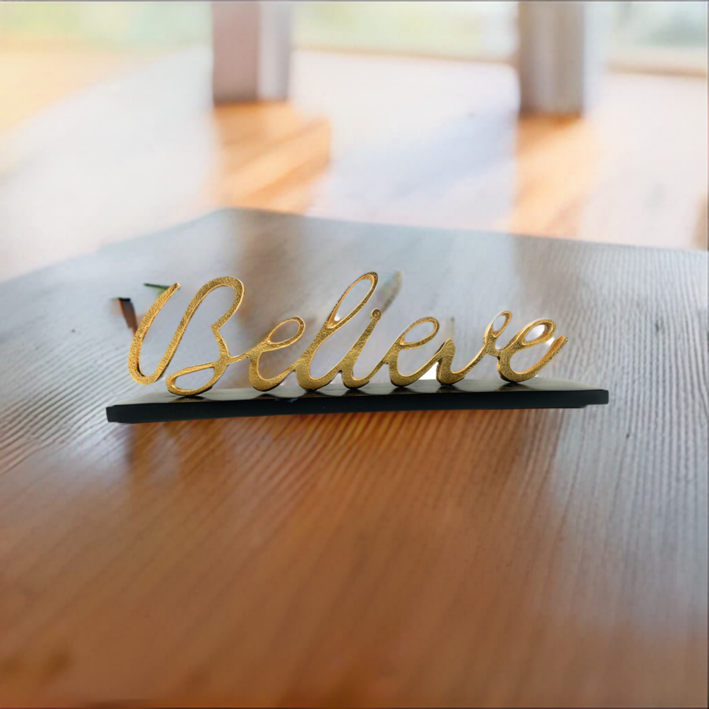 Believe Decorative Home Accent  (12.5", Rustic Golden)