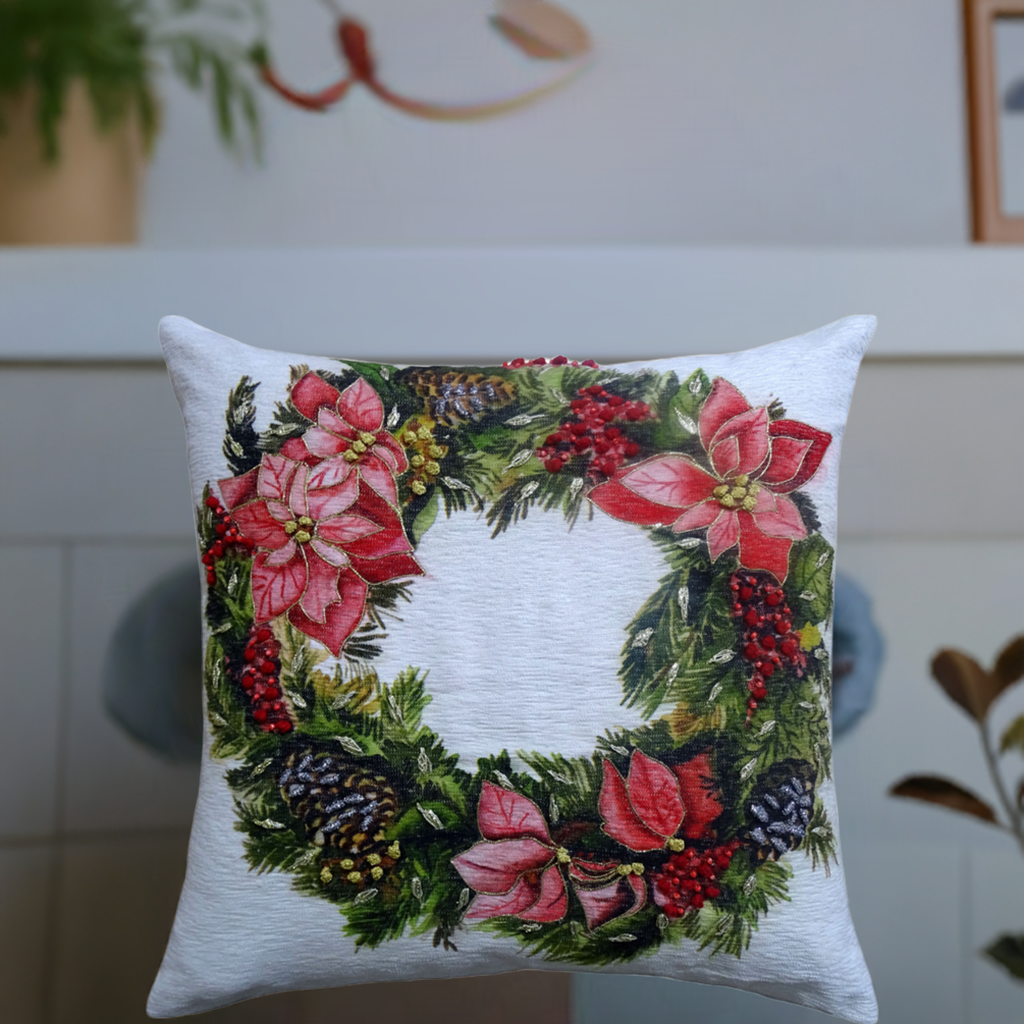 Christmas Wreath Decorative Throw Pillow 20" x 20"