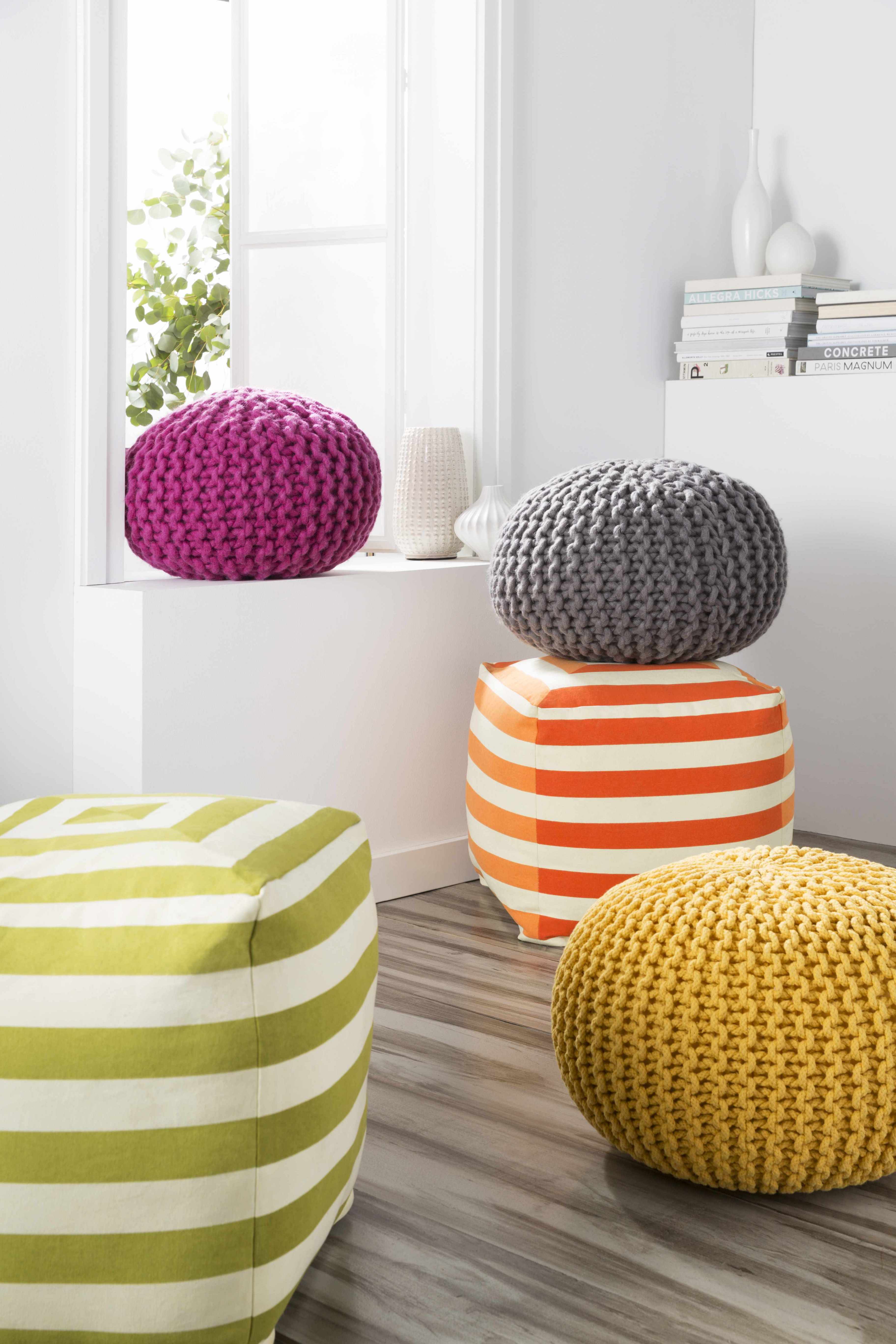 Wenatchee Mustard Knitted Pouf-3