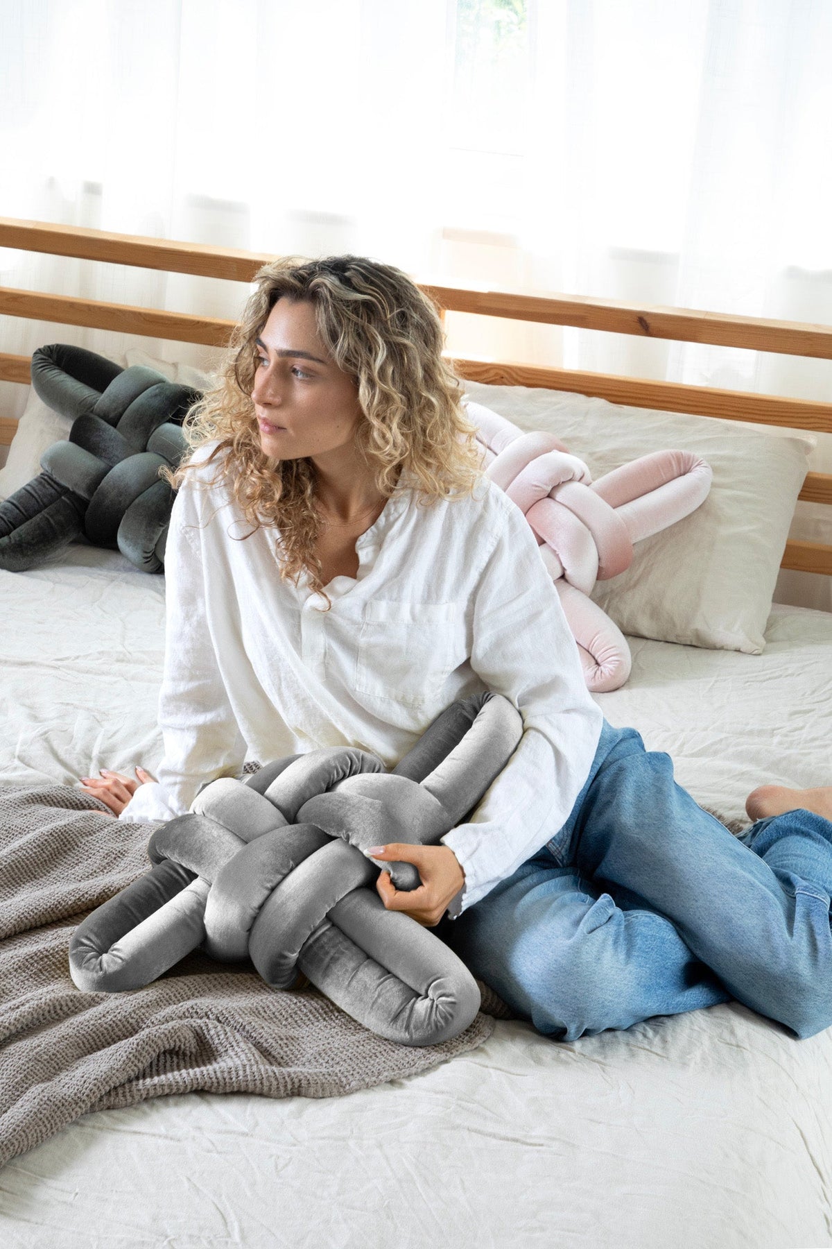 Sterling Grey Velvet Knot Pillow