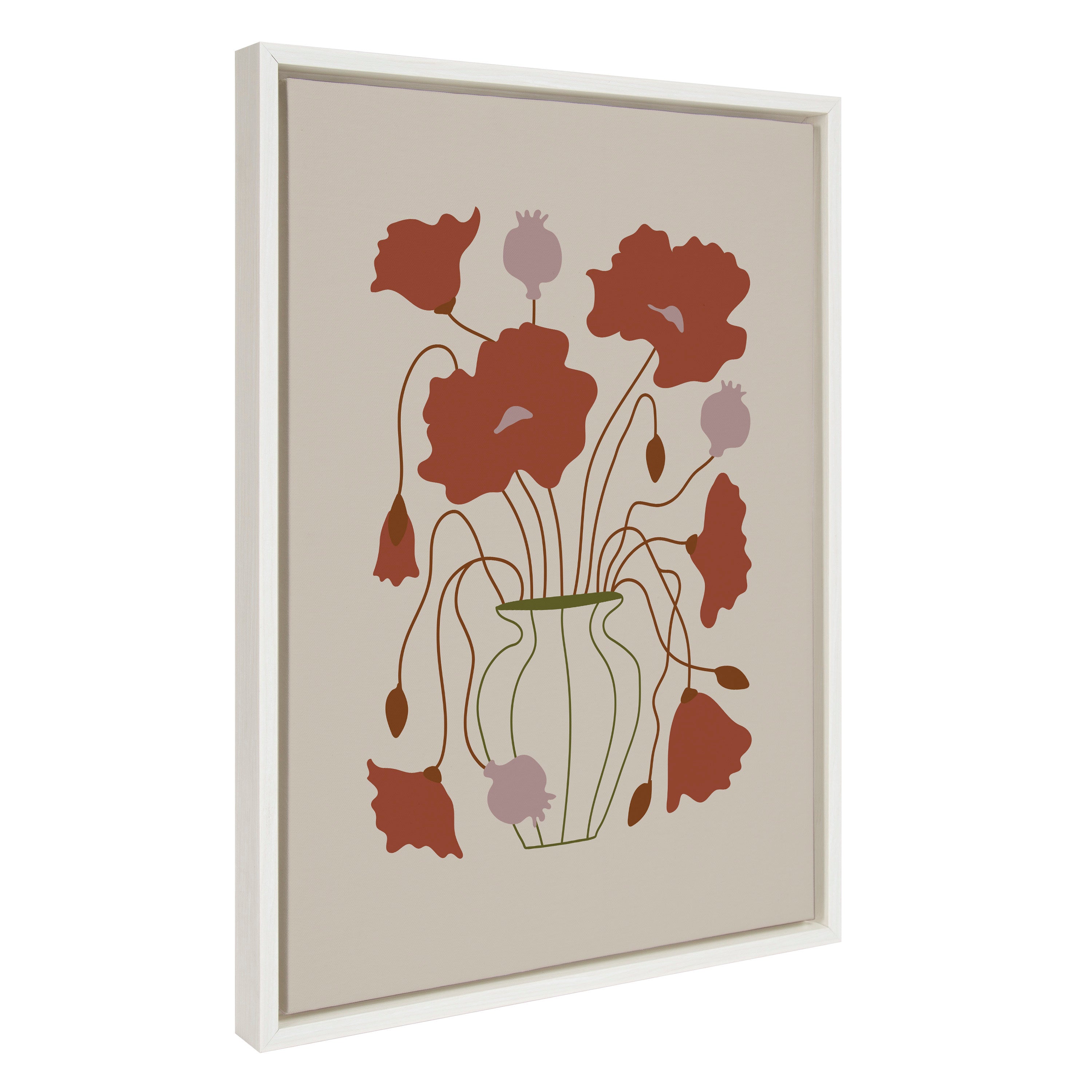 Sylvie Colorful Abstract Retro Floral Red and Pink Framed Canvas by The Creative Bunch Studio