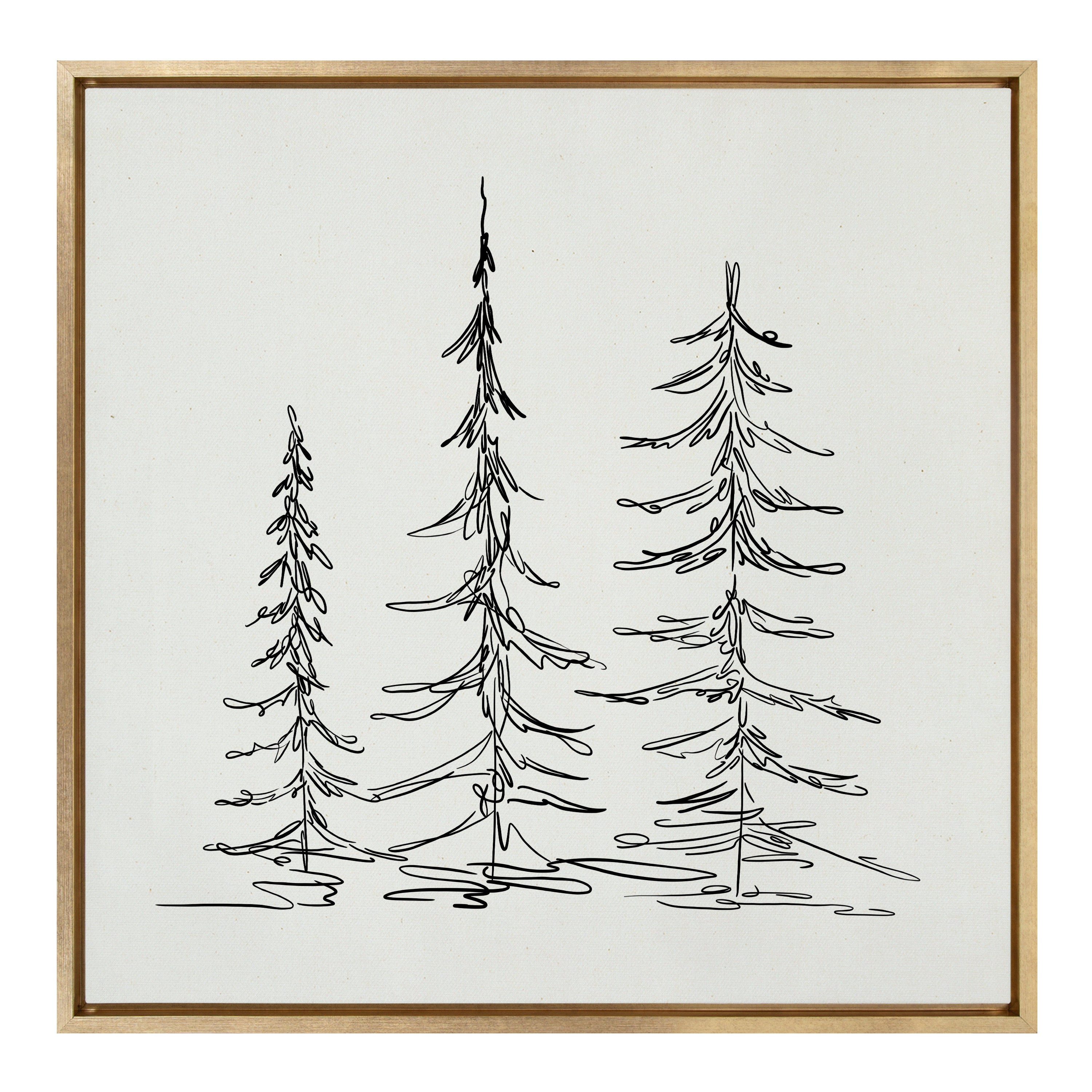 Sylvie Minimalist Evergreen Trees Sketch Framed Canvas by The Creative Bunch Studio