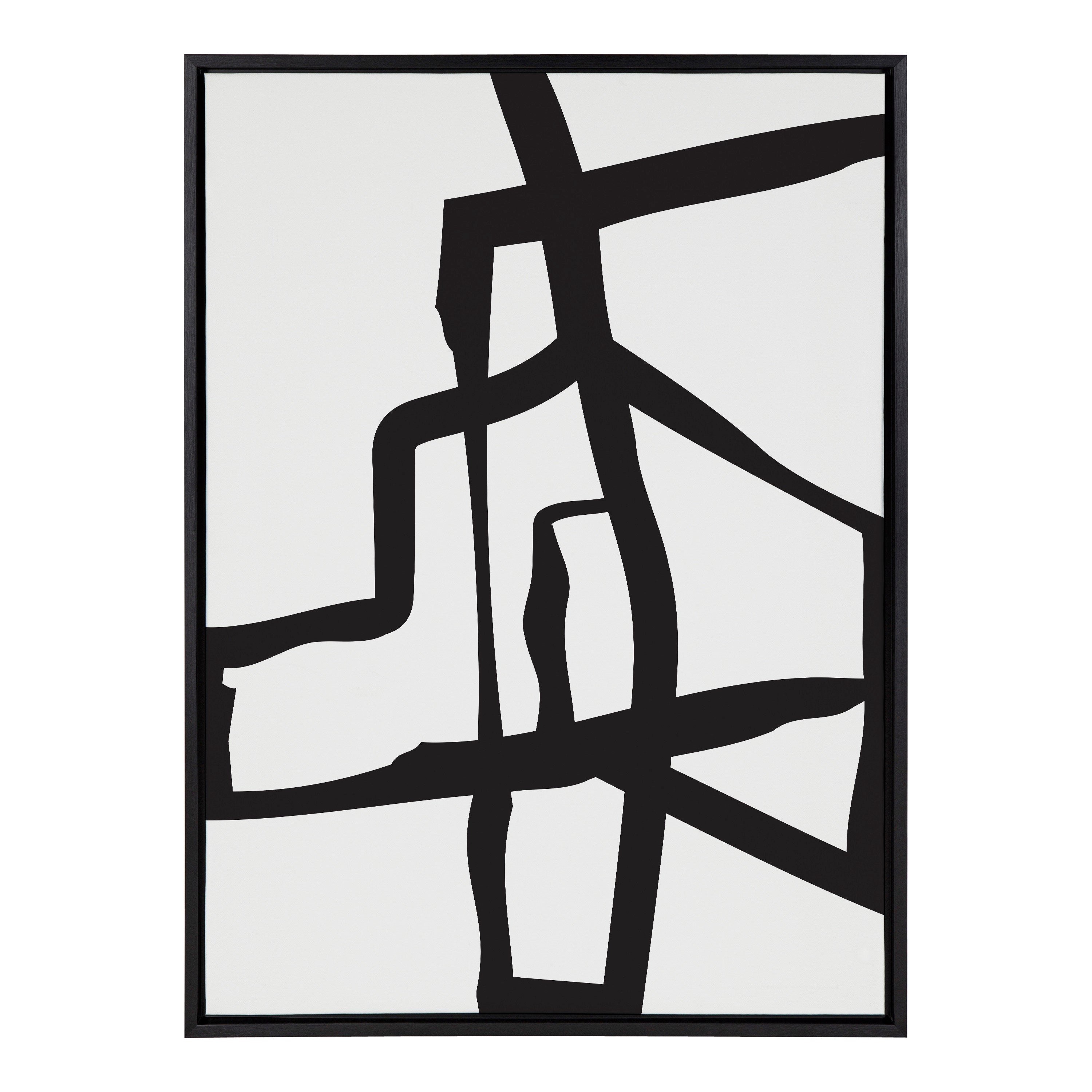 Sylvie Bold Sophisticated Abstract Black Stroke Framed Canvas by The Creative Bunch Studio