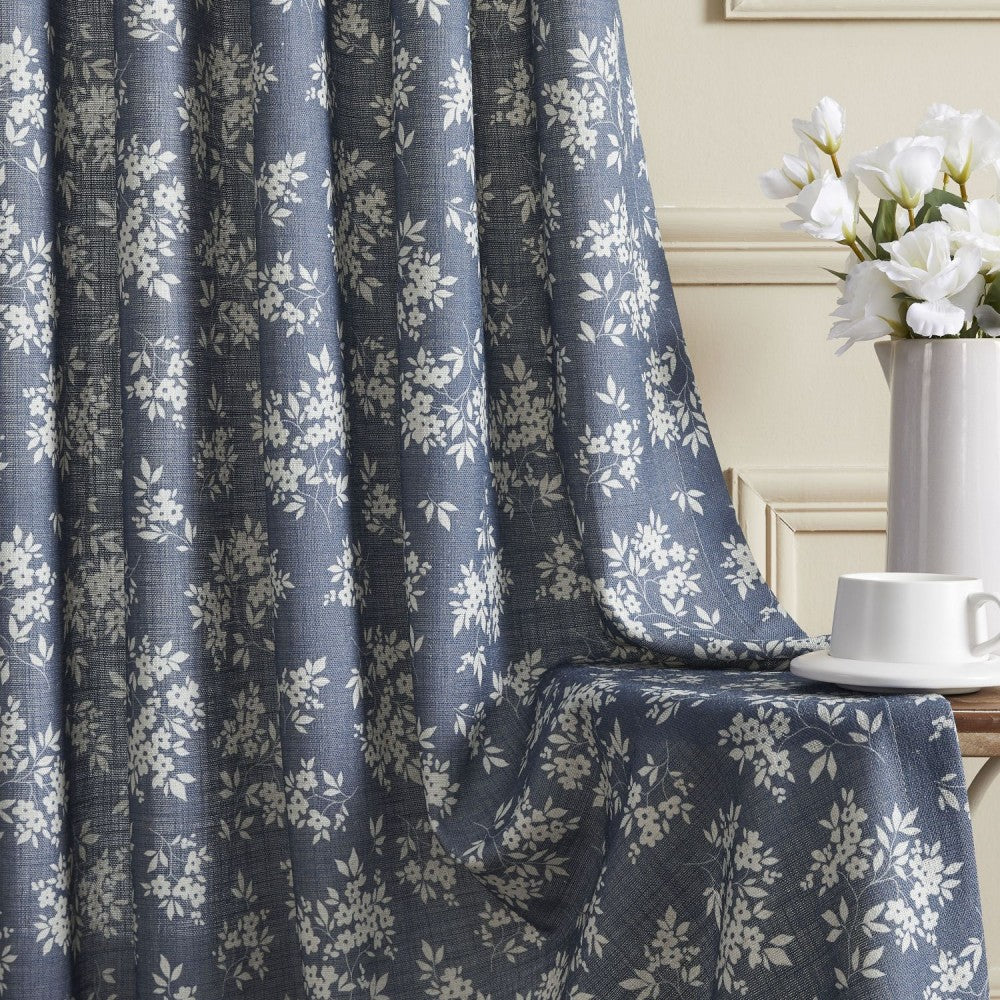 Bailey Vintage Navy Blue Floral Printed Curtains