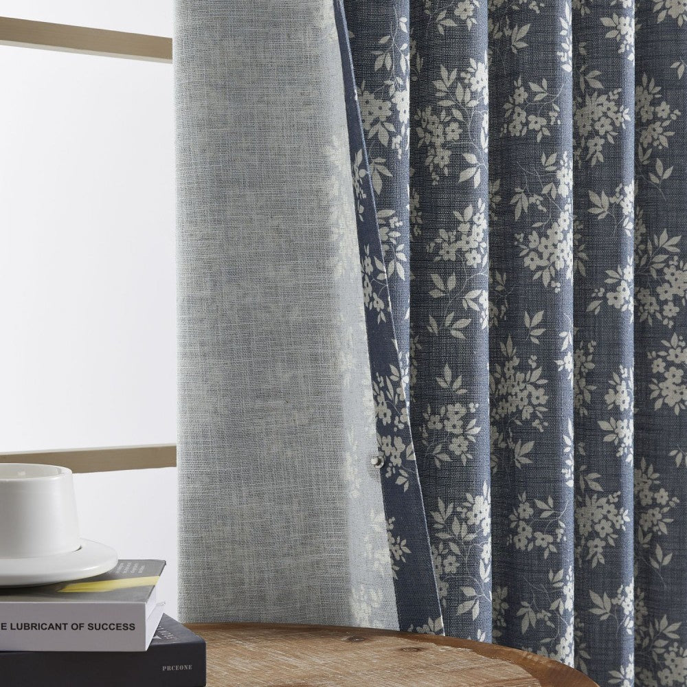 Bailey Vintage Navy Blue Floral Printed Curtains