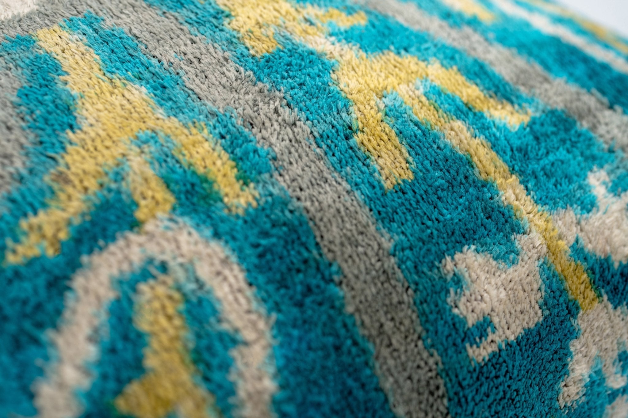 Handmade Velvet Throw Pillow with Turquoise and Yellow Ikat Design - High-Quality 20x20 Inch Decorative Accent with Premium Down Feather Insert-4