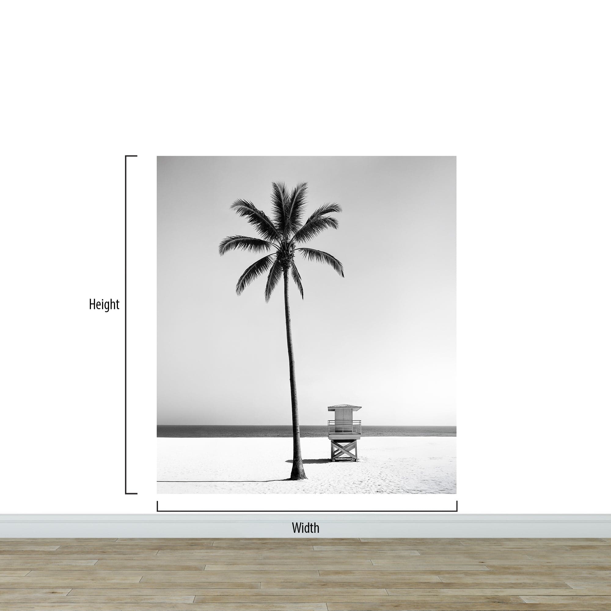Black & White Tropical Palm Tree Beach Wallpaper Mural. #7015