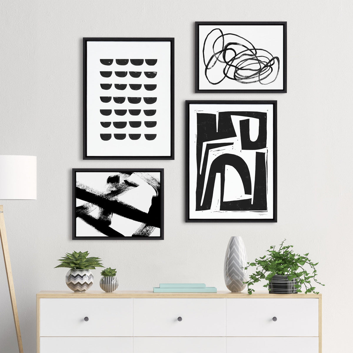 Sylvie Modern Abstract Framed Canvas Set