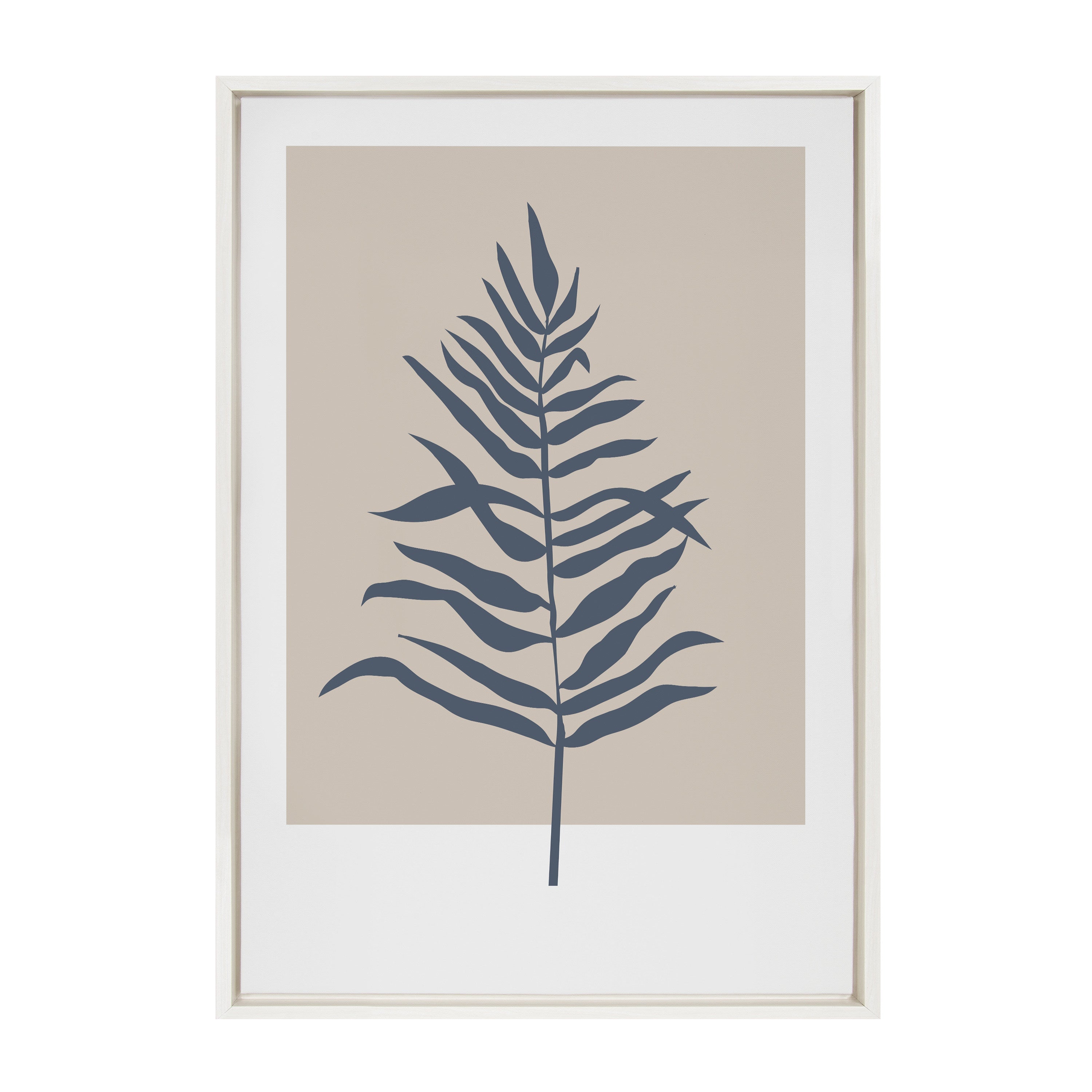 Sylvie Muted Tan and Blue Colorblock Botanical Fern Framed Canvas by The Creative Bunch Studio