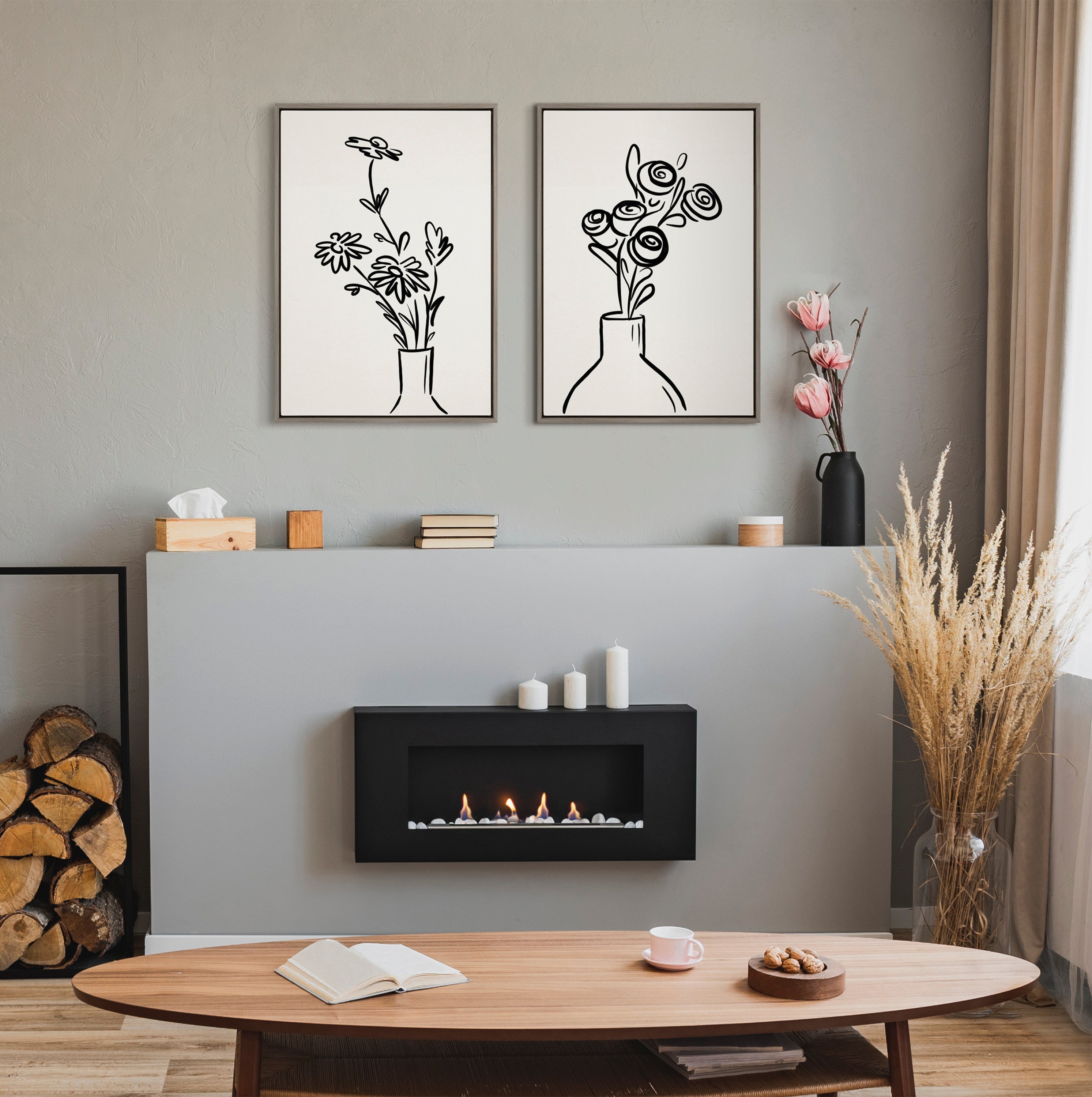Sylvie Still Life Flowers in Vase Framed Canvas Set by The Creative Bunch Studio