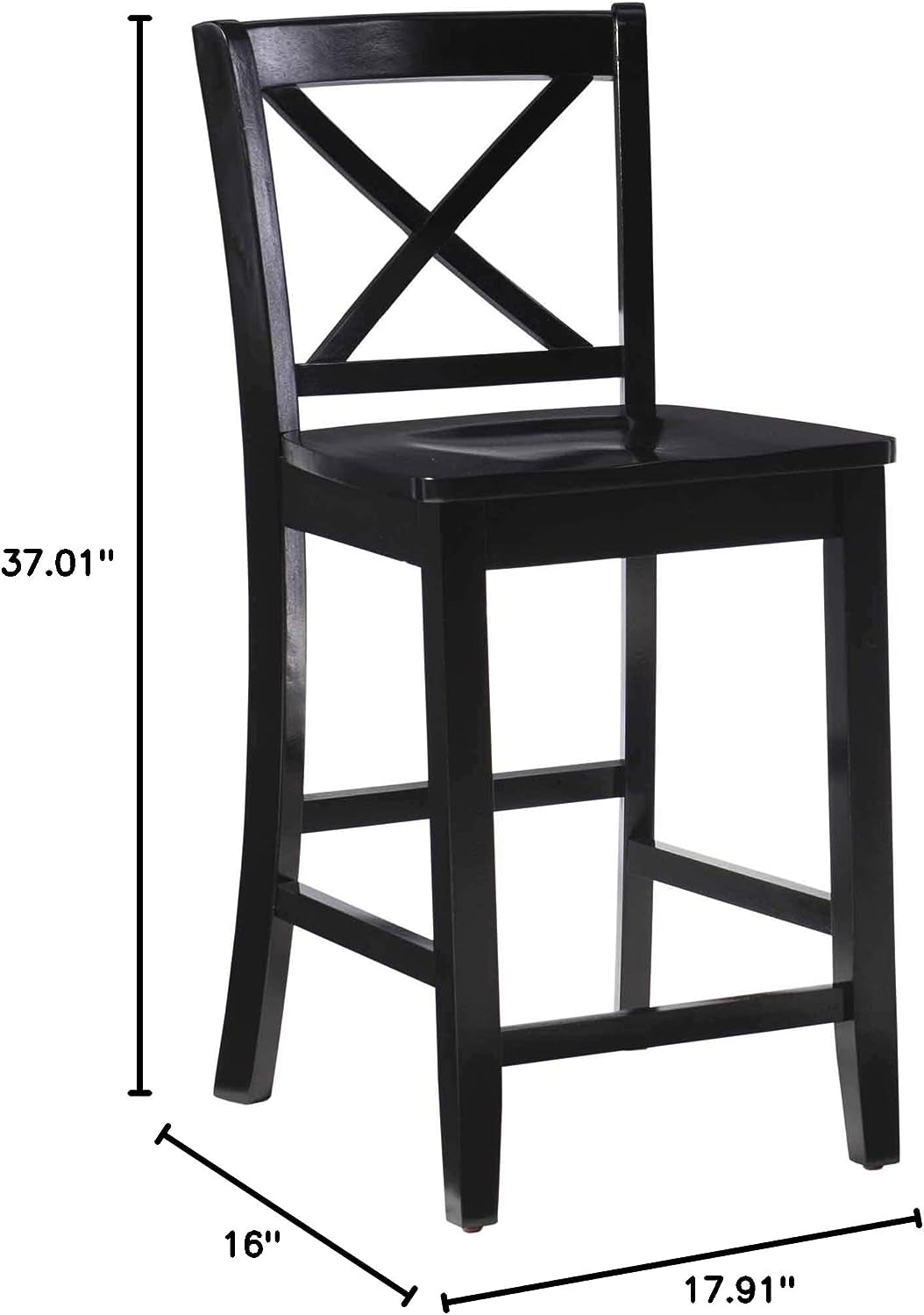 Black X Back Counter Stool 16W 37H Rubberwood Bar Stool