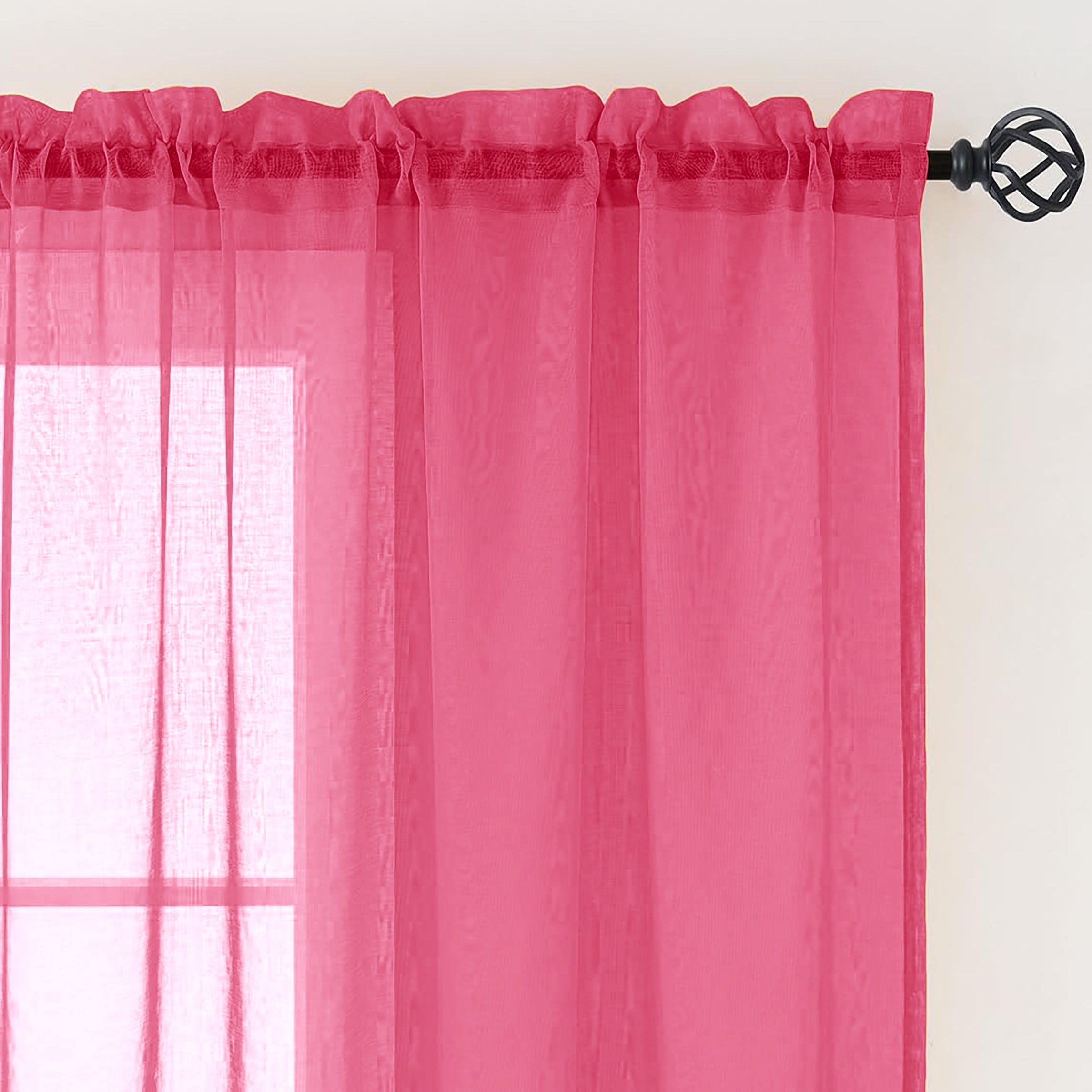84" Inches Long - Hot Pink Sheer Window Rod Pocket Curtain Set (2 Panels)