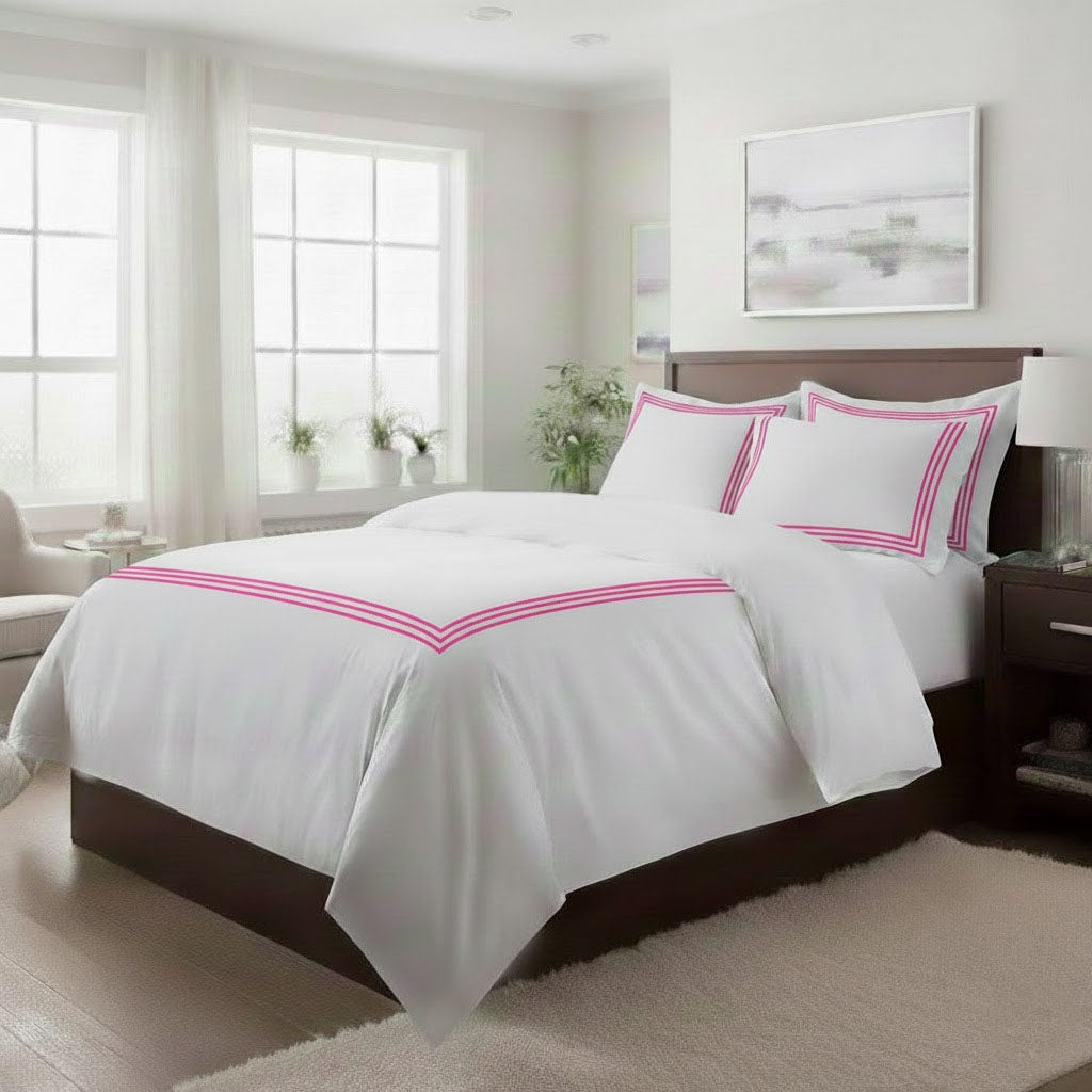 400TC Cotton Triple Embroidery Sateen Solid Duvet Cover Set
