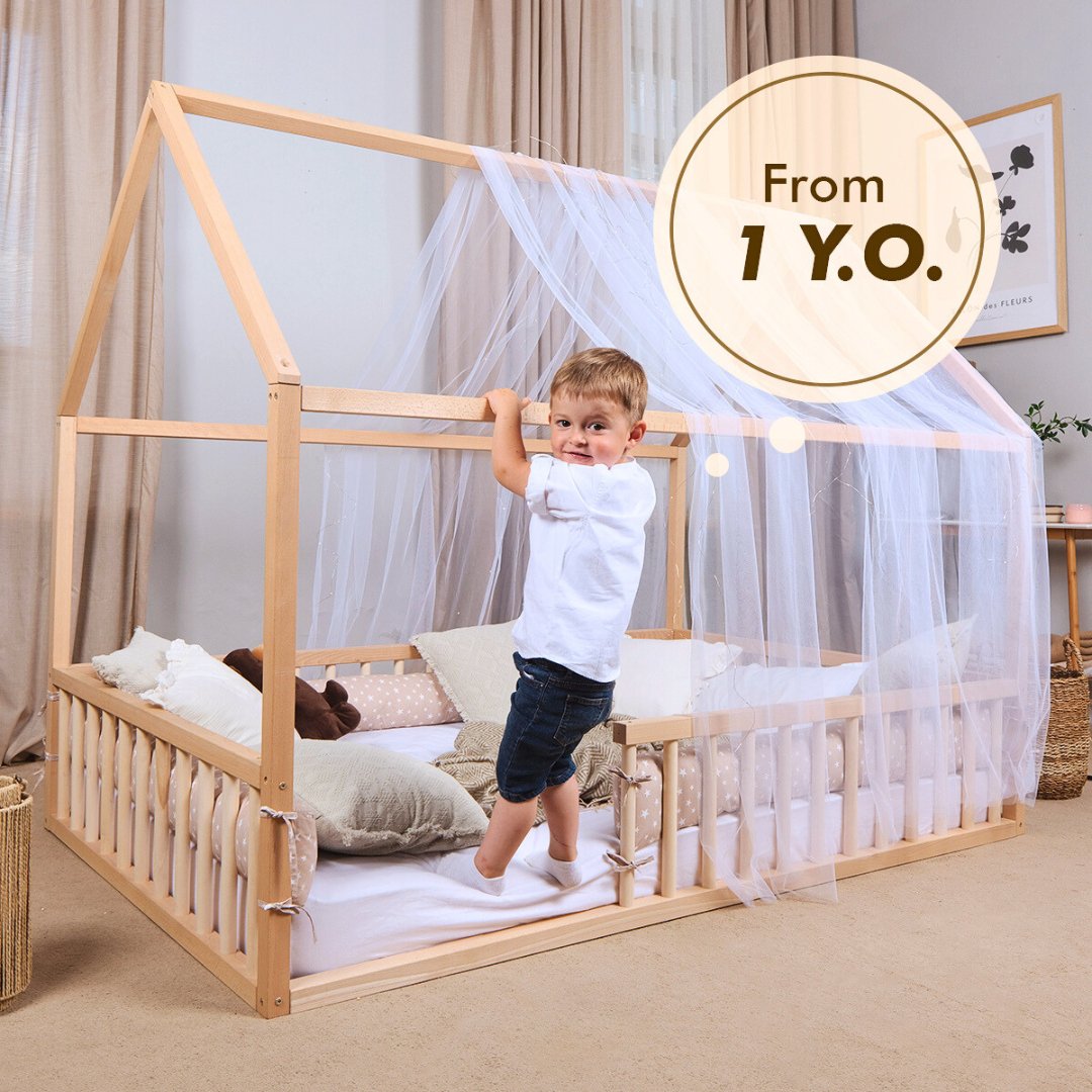 Montessori House Bed for Kids with Fence (200х120 cm)-1