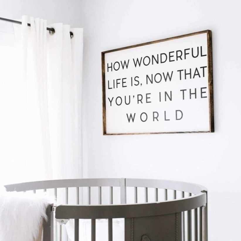 How Wonderful Life Is Now That You're in the World Wood Sign-0