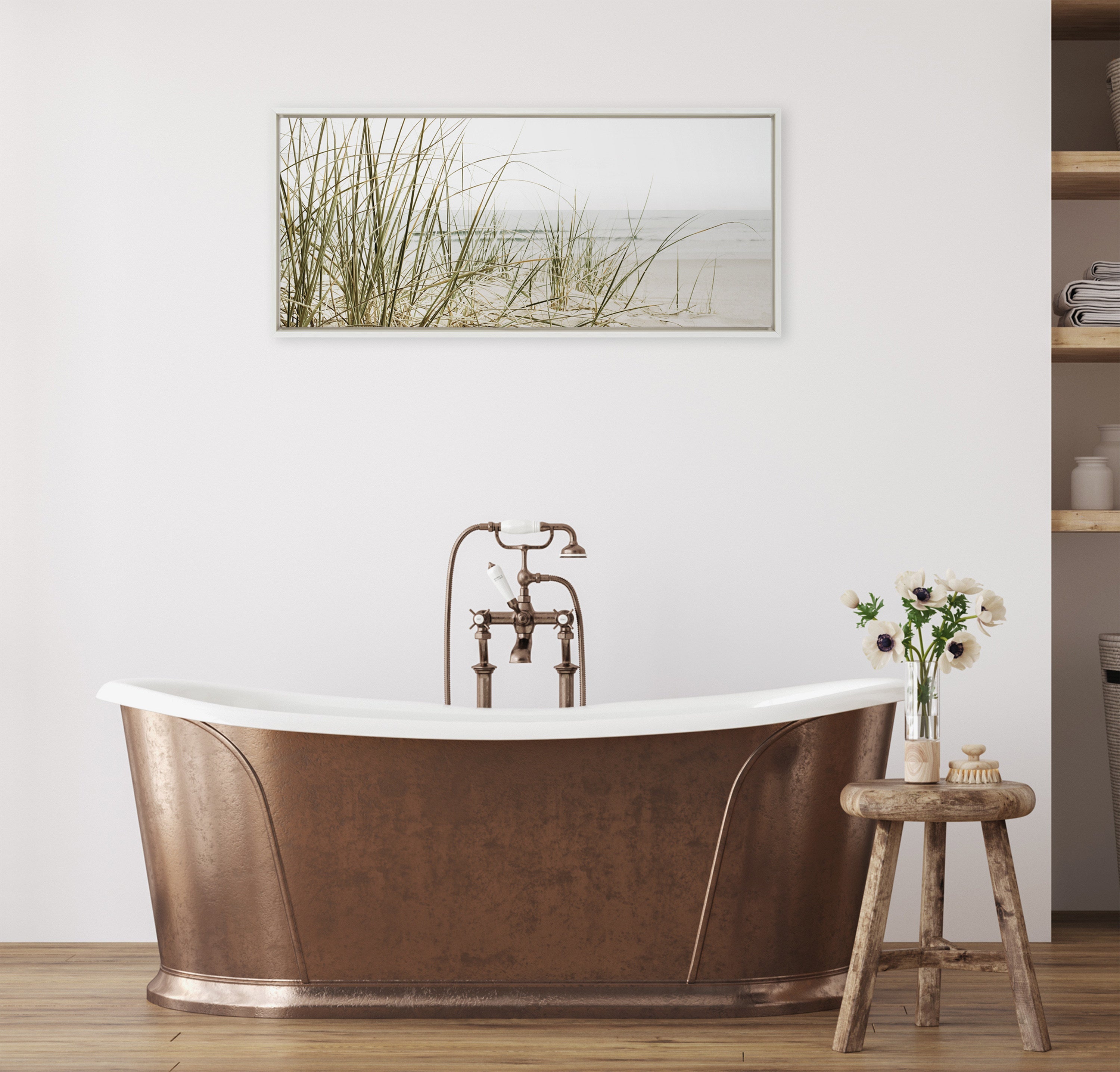 Sylvie Calming Beach Grass Framed Canvas by The Creative Bunch Studio