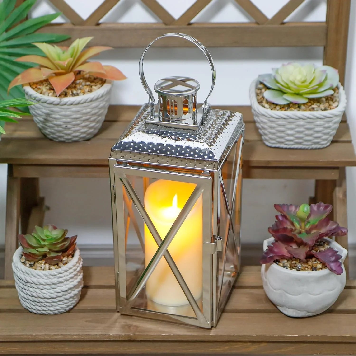 14" H Square Stainless Steel Lantern-2