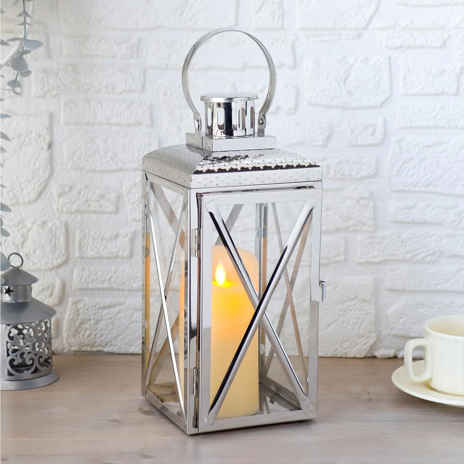 14" H Square Stainless Steel Lantern-3