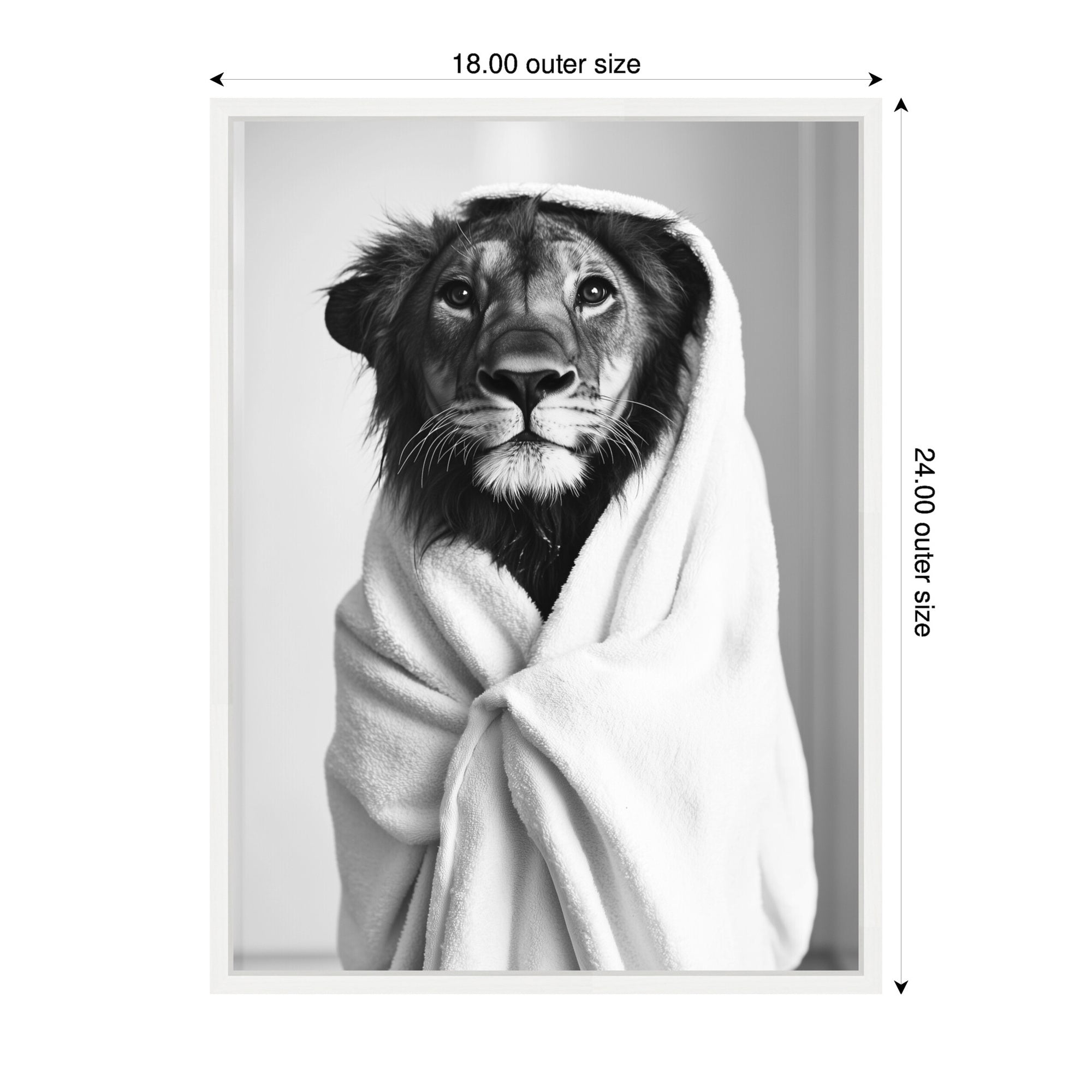 Sylvie Lioness Bathroom Art Towel Robe Black and White Framed Canvas by The Creative Bunch Studio
