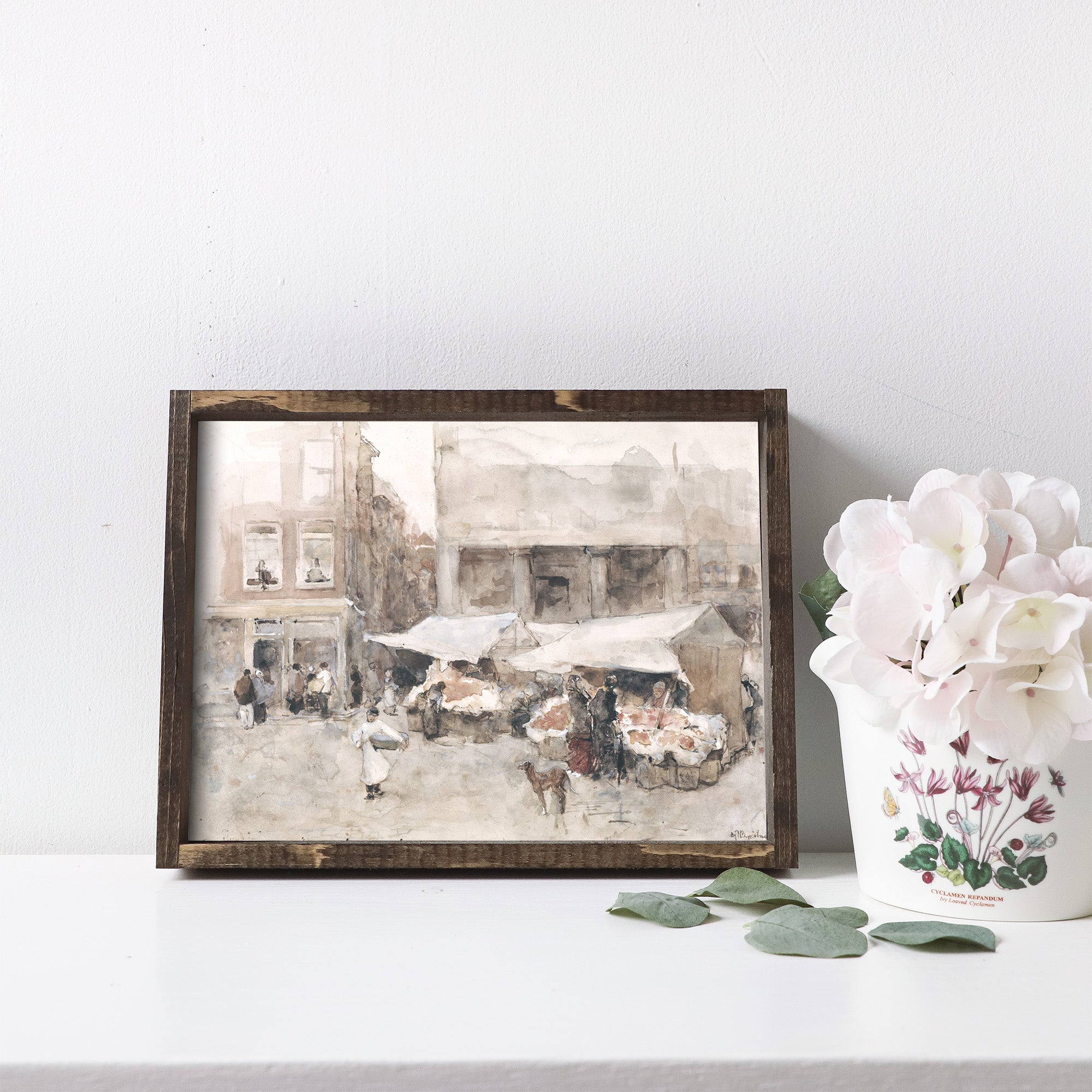 Vintage Print Framed | Flower Market In Holland A91-3