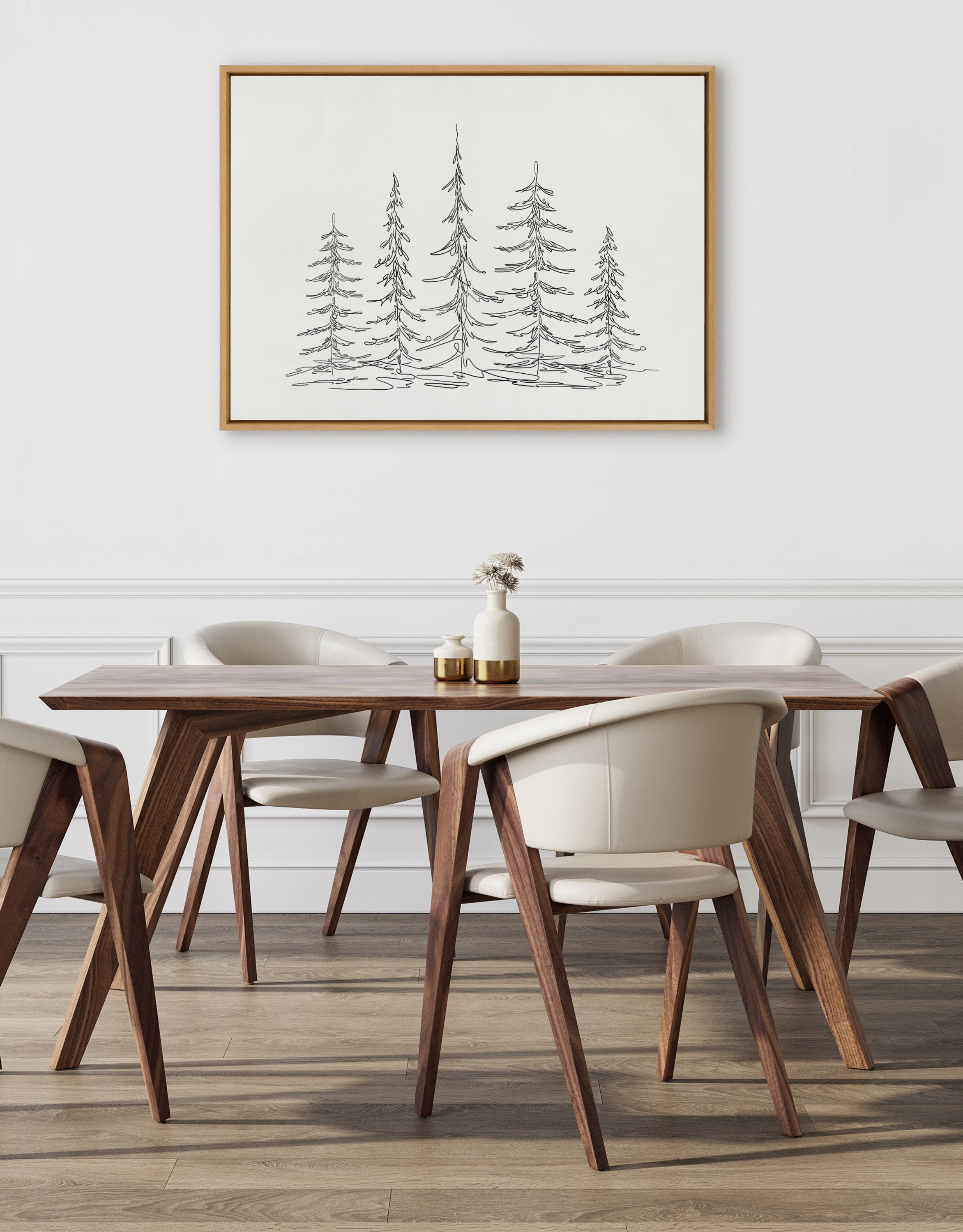 Sylvie Minimalist Evergreen Trees Sketch Framed Canvas by The Creative Bunch Studio