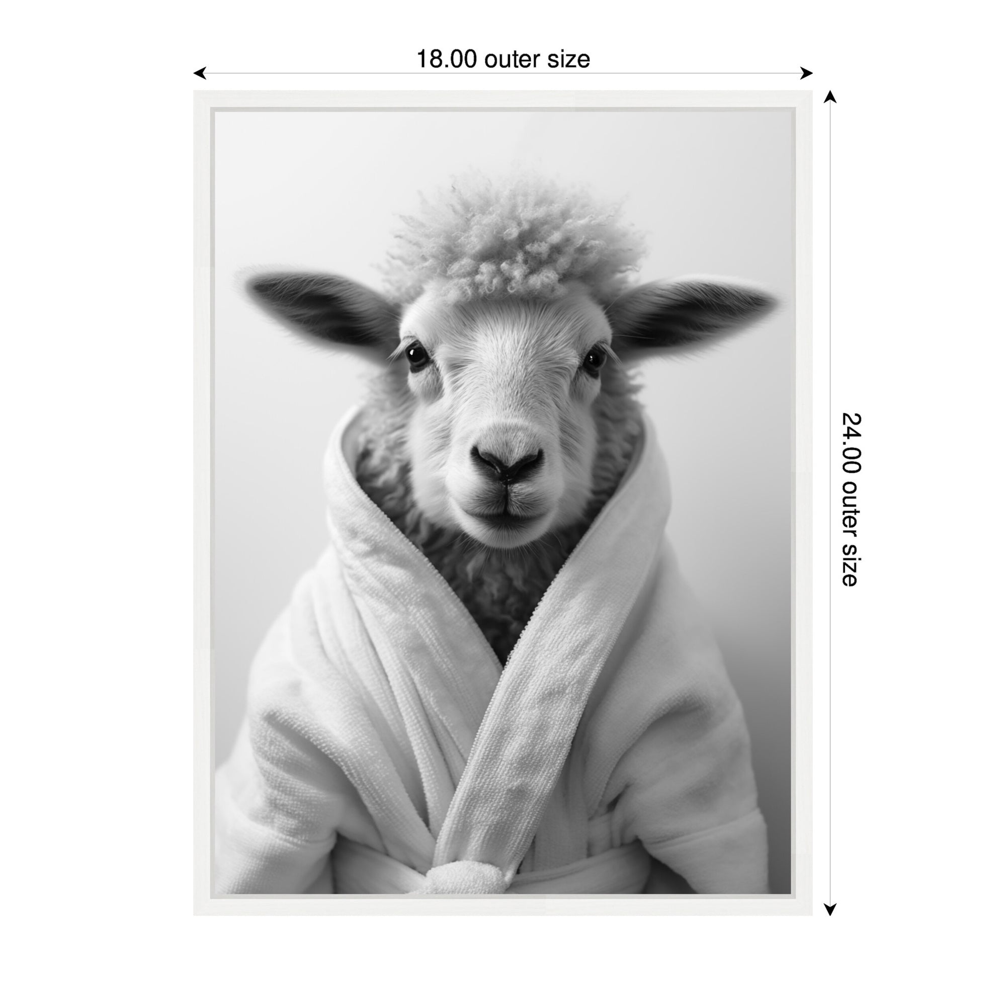 Sylvie Sheep Bathroom Art Towel Robe Black and White Framed Canvas by The Creative Bunch Studio
