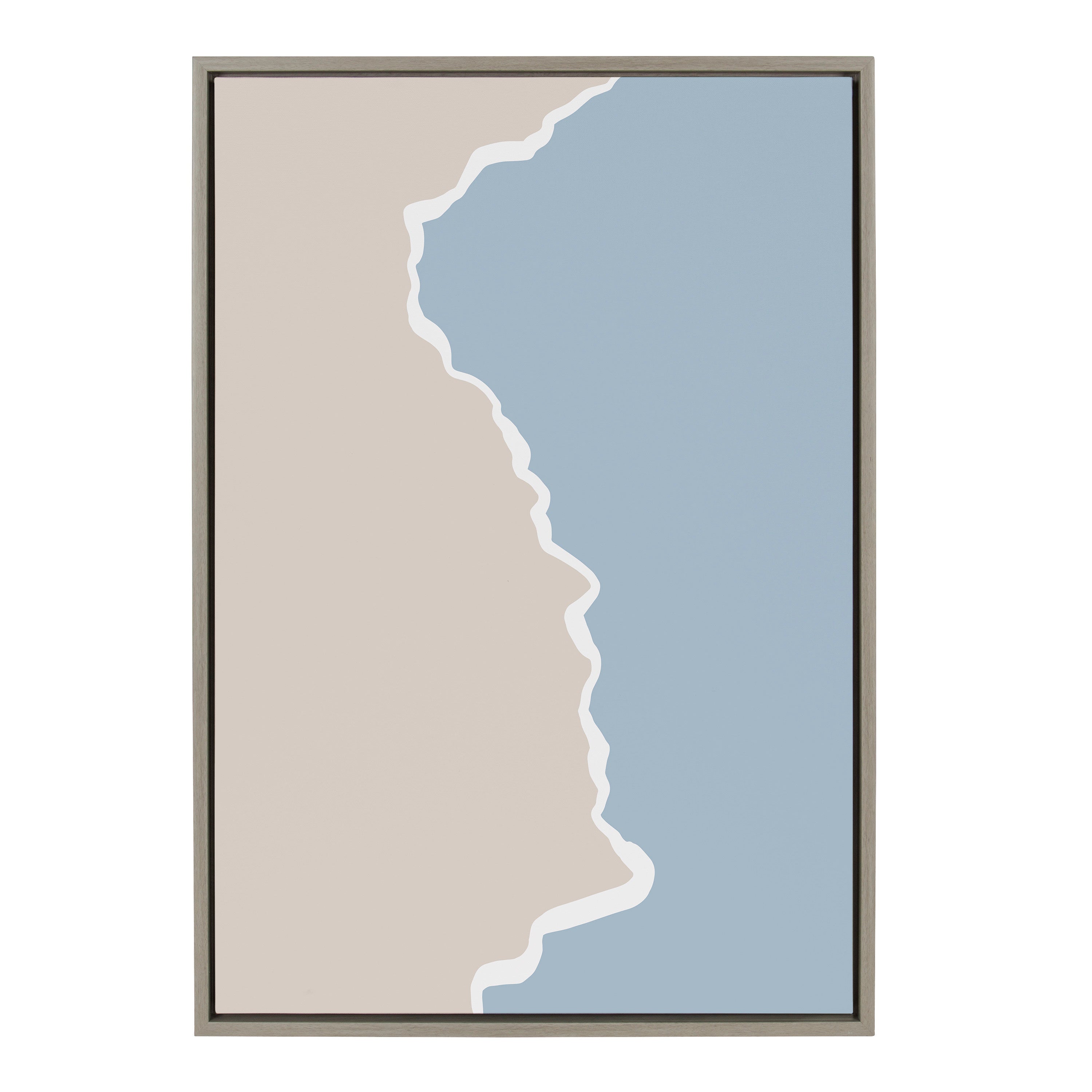 Sylvie Muted Abstract Landscape Beige and Blue Framed Canvas by The Creative Bunch Studio