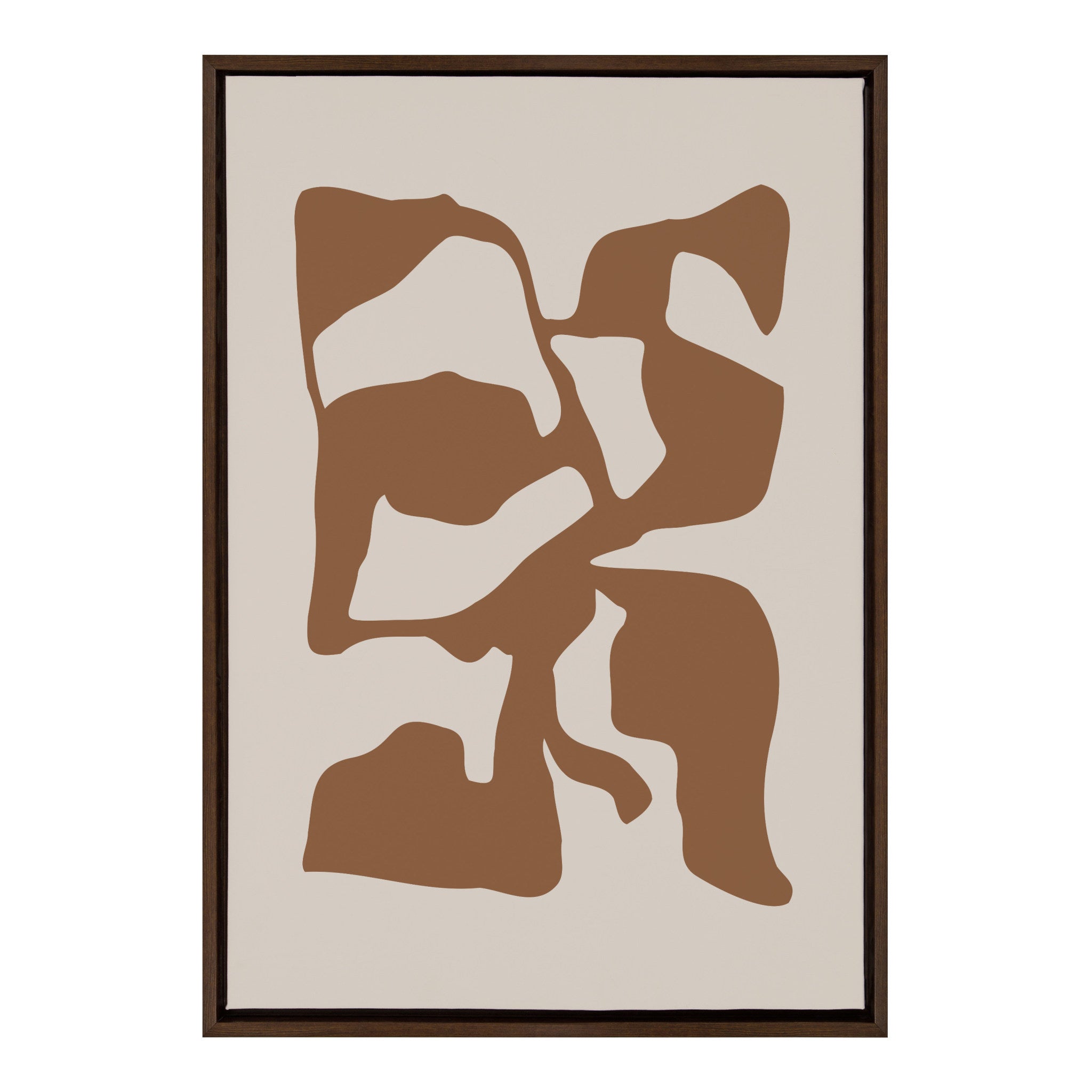 Sylvie Distorted Shapes of Brown and Tan Framed Canvas by The Creative Bunch Studio