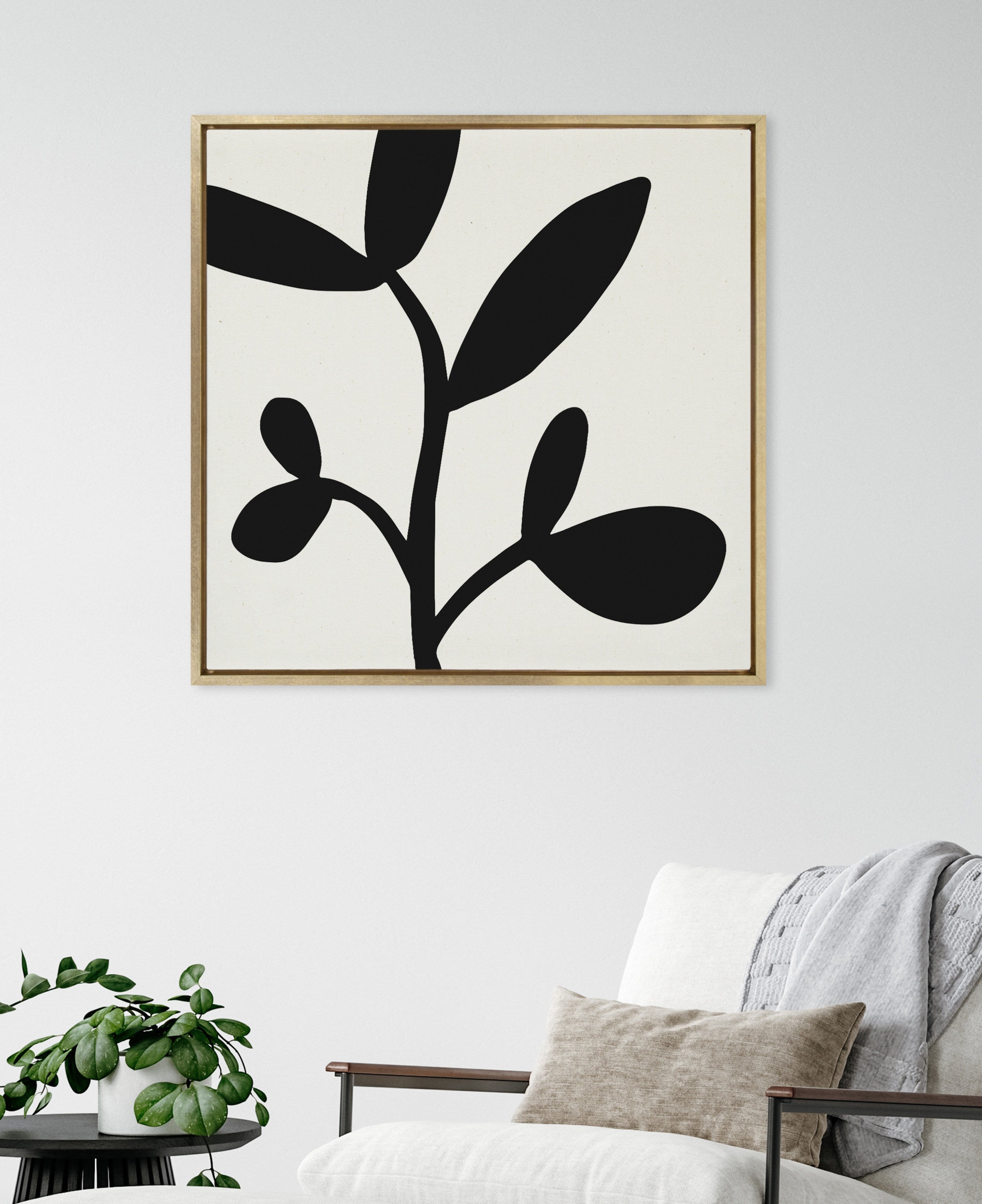 Sylvie Modern Botanical Neutral Abstract 2 Framed Canvas by The Creative Bunch Studio