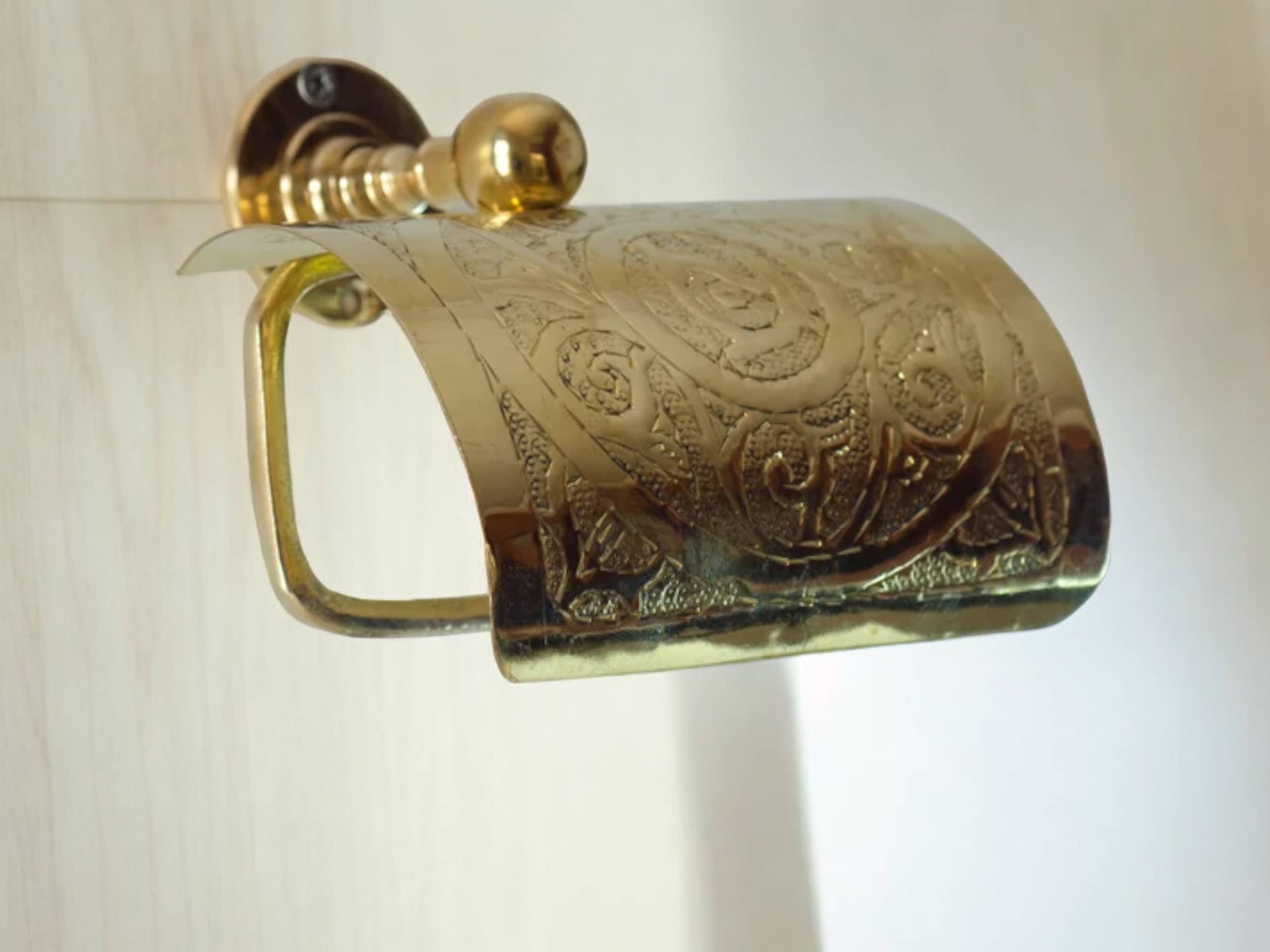 Handcrafted Solid Brass Toilet Paper Holder - Elegant Powder Room Roll Holder-4