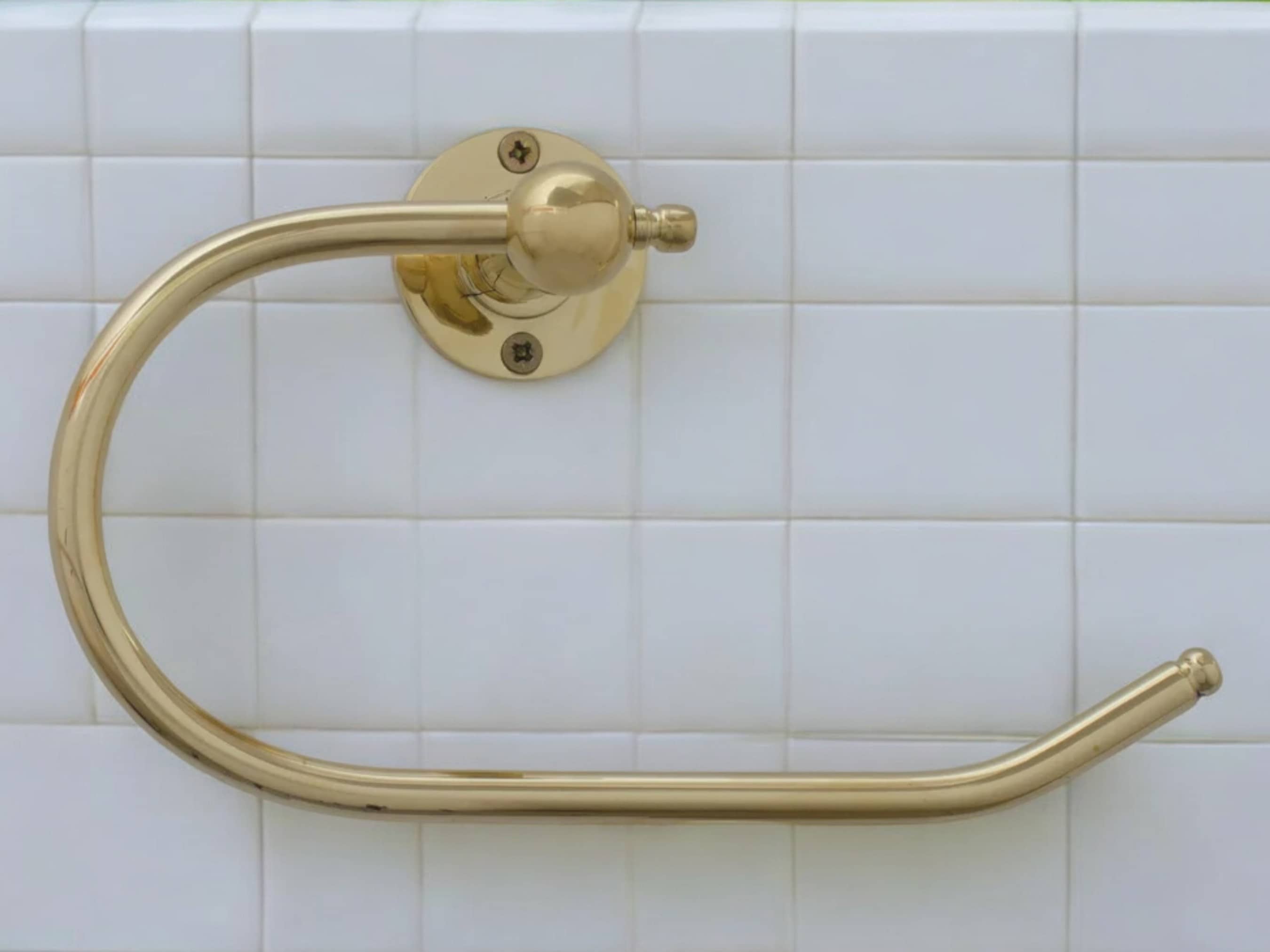 Handcrafted Brass Towel Holder - Wall Mount Towel Hanger and Hook for Powder Room-2