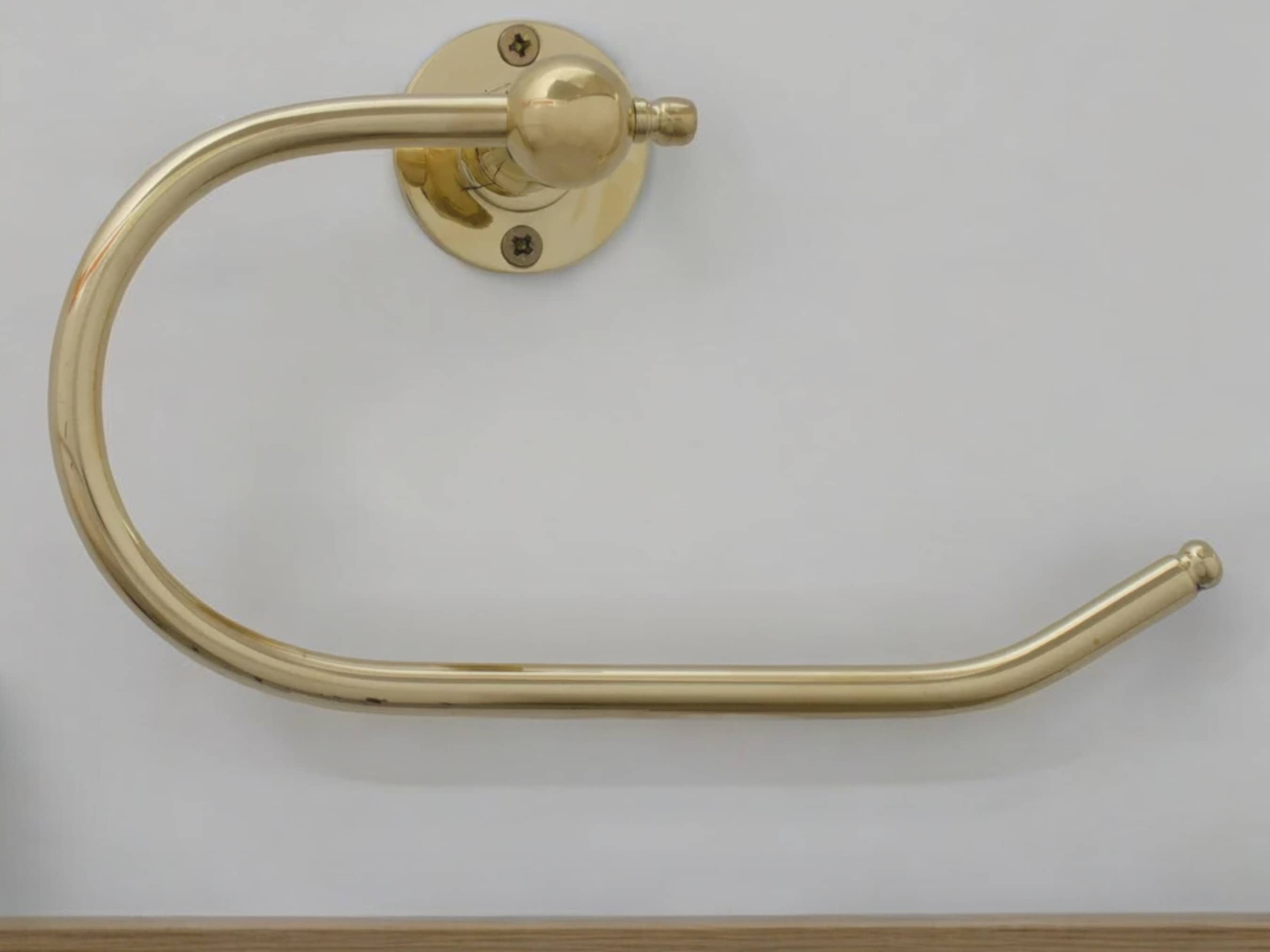 Handcrafted Brass Towel Holder - Wall Mount Towel Hanger and Hook for Powder Room-3