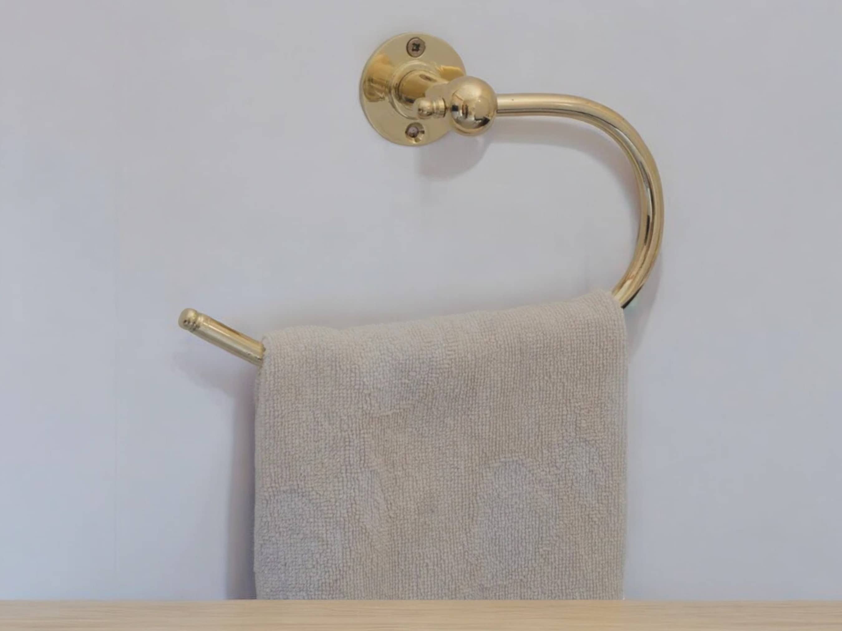 Handcrafted Brass Towel Holder - Wall Mount Towel Hanger and Hook for Powder Room-0