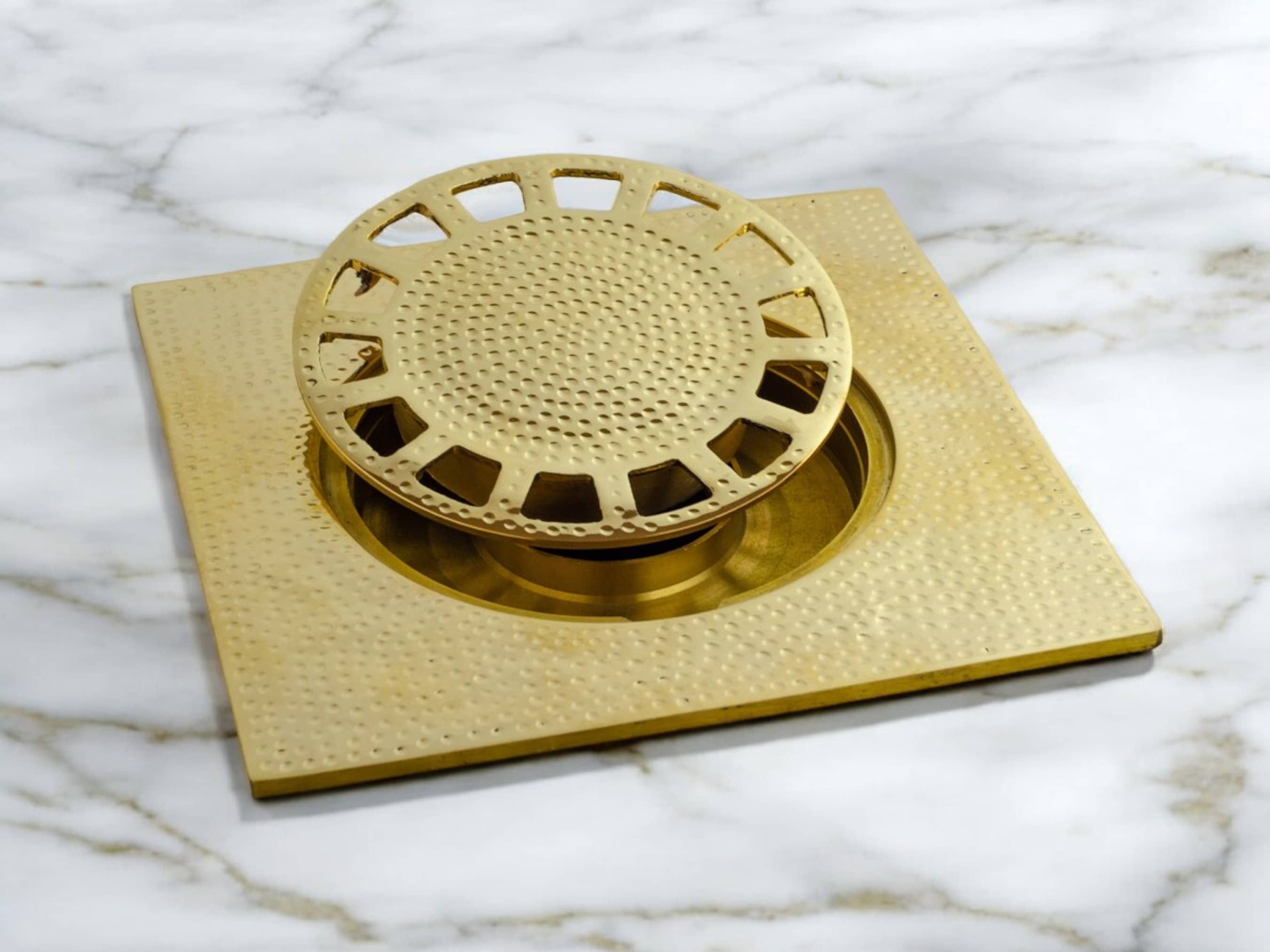 Hammered Solid Brass Floor Drain Cover - Elegant Square Shower Drain-0