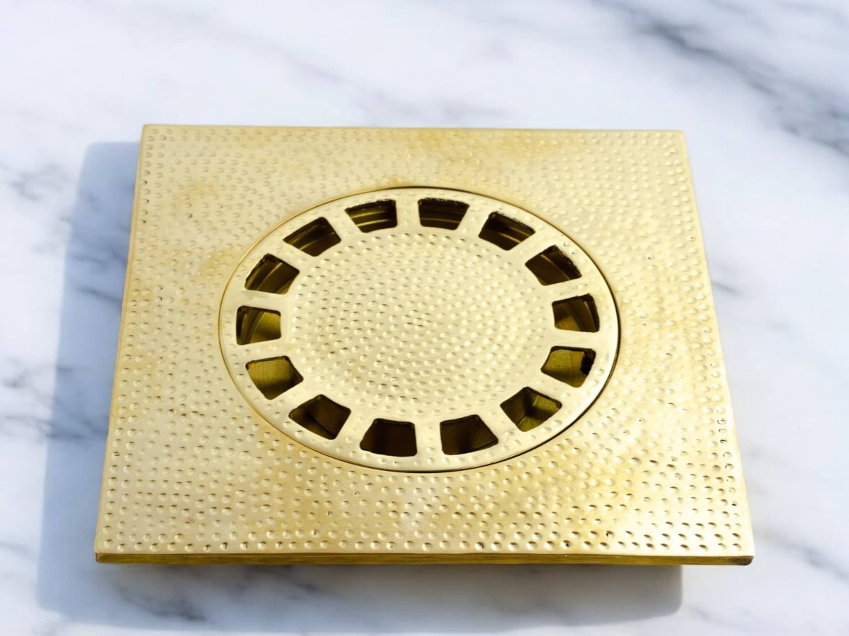 Hammered Solid Brass Floor Drain Cover - Elegant Square Shower Drain-1