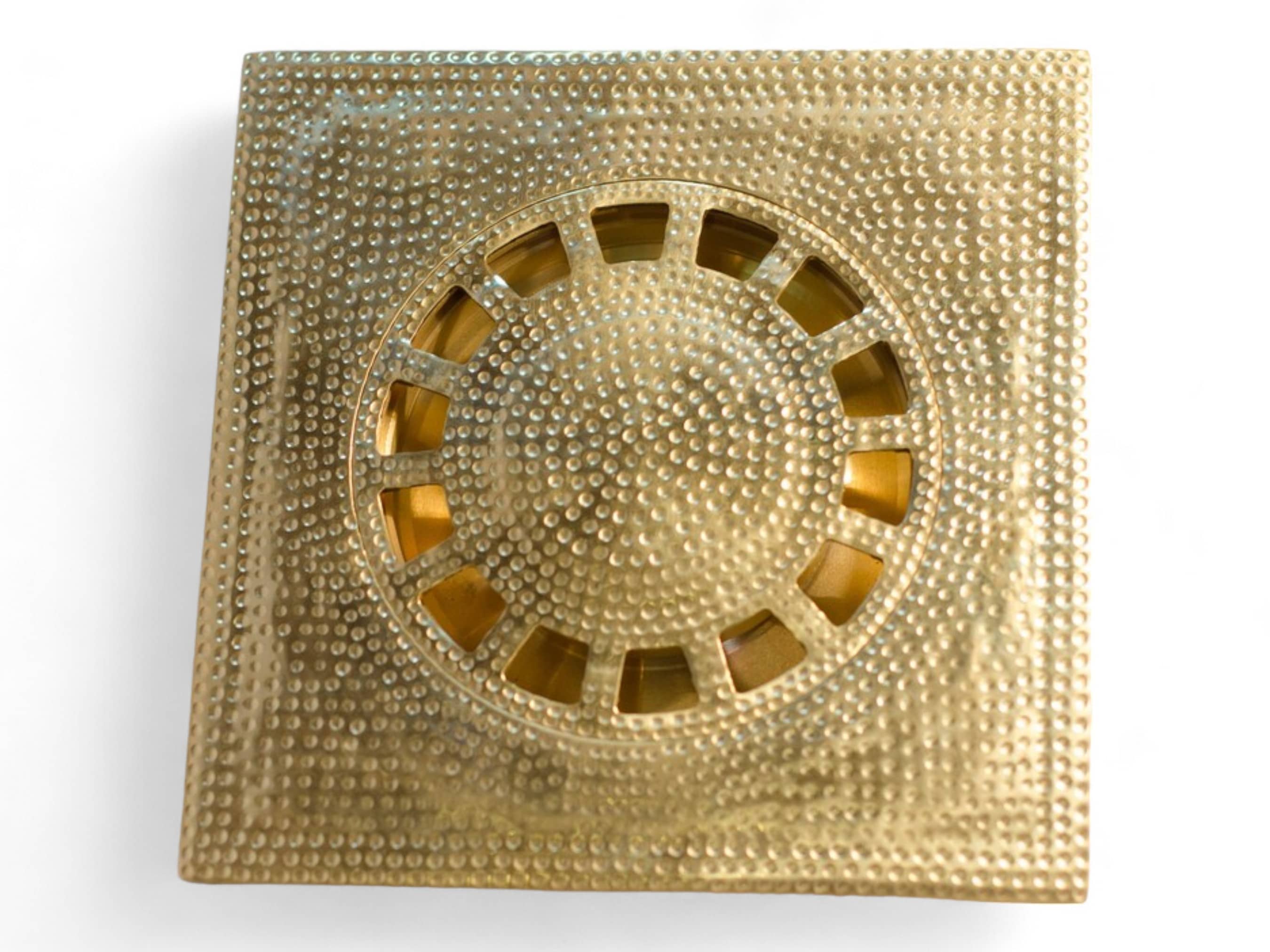 Hammered Solid Brass Floor Drain Cover - Elegant Square Shower Drain-3