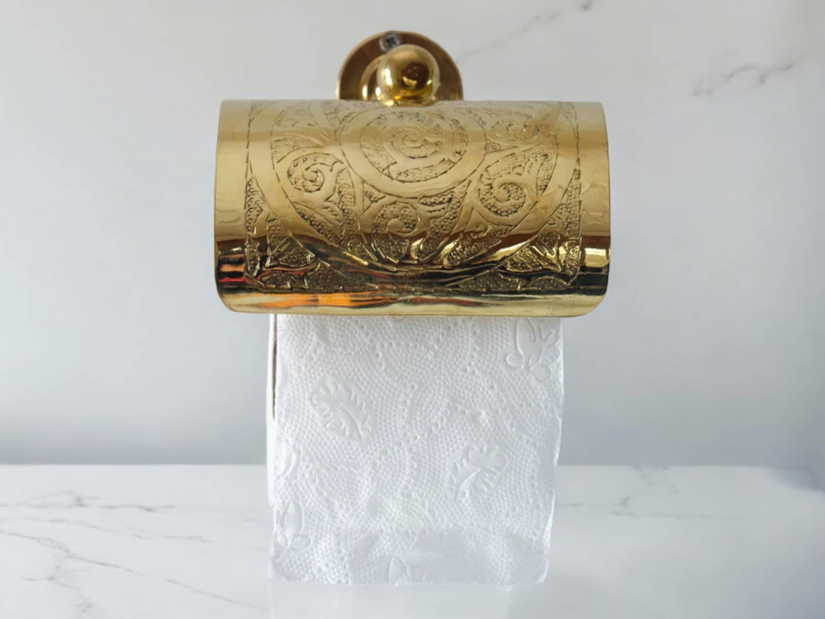 Handcrafted Solid Brass Toilet Paper Holder - Elegant Powder Room Roll Holder-0